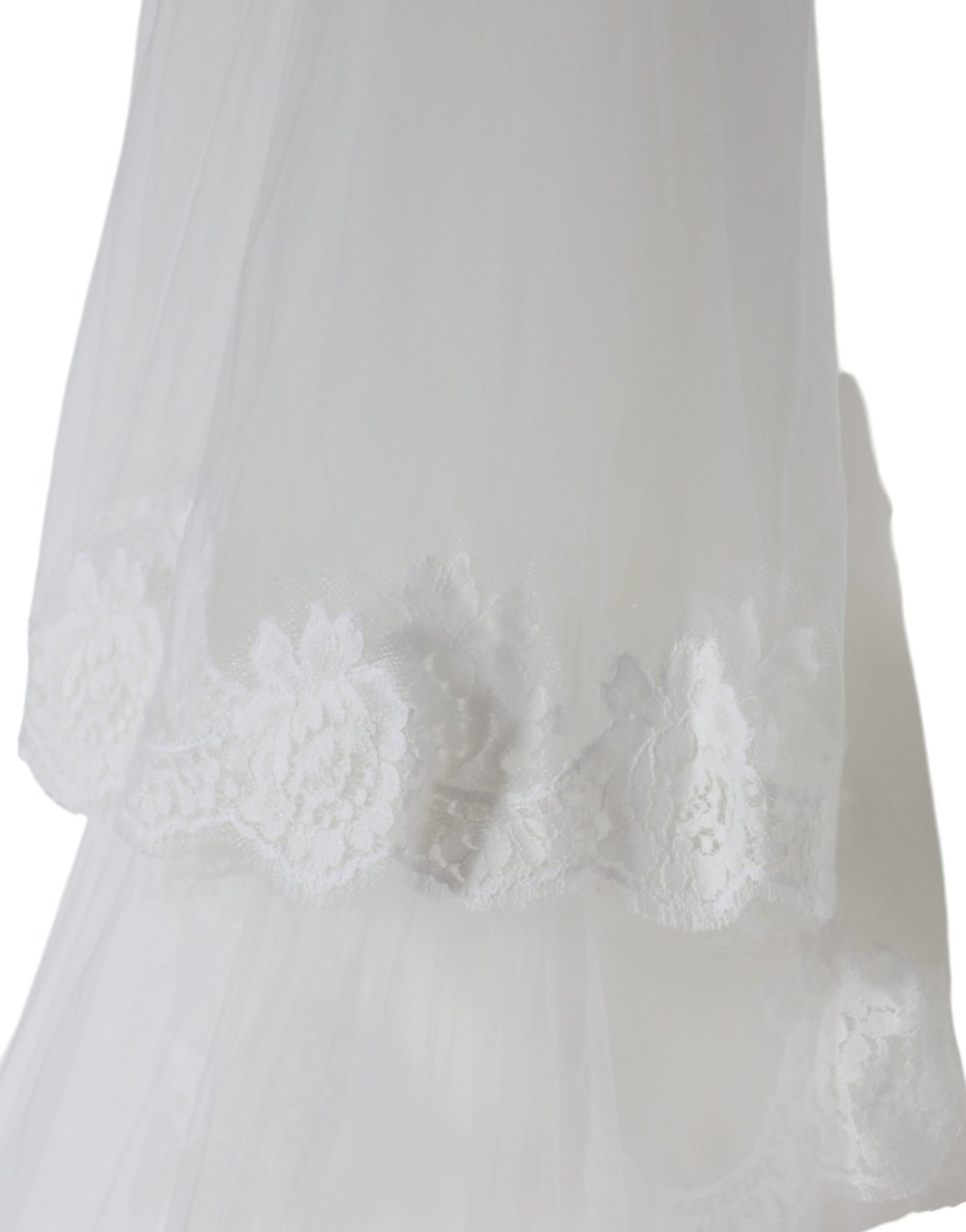 Dolce & Gabbana White Floral Lace Nylon Floor Length Wedding Veil - Sandy Store ByNet