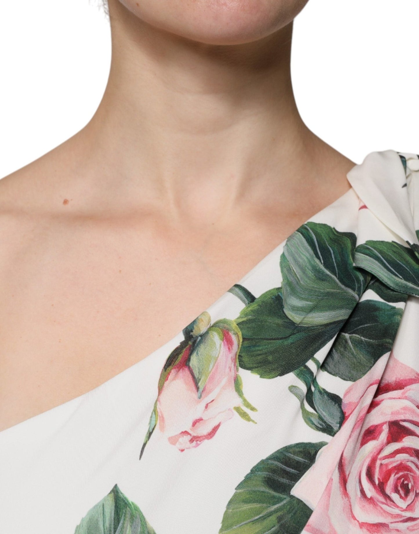 Dolce & Gabbana White Floral Silk One Shoulder Midi Dress - Sandy Store ByNet