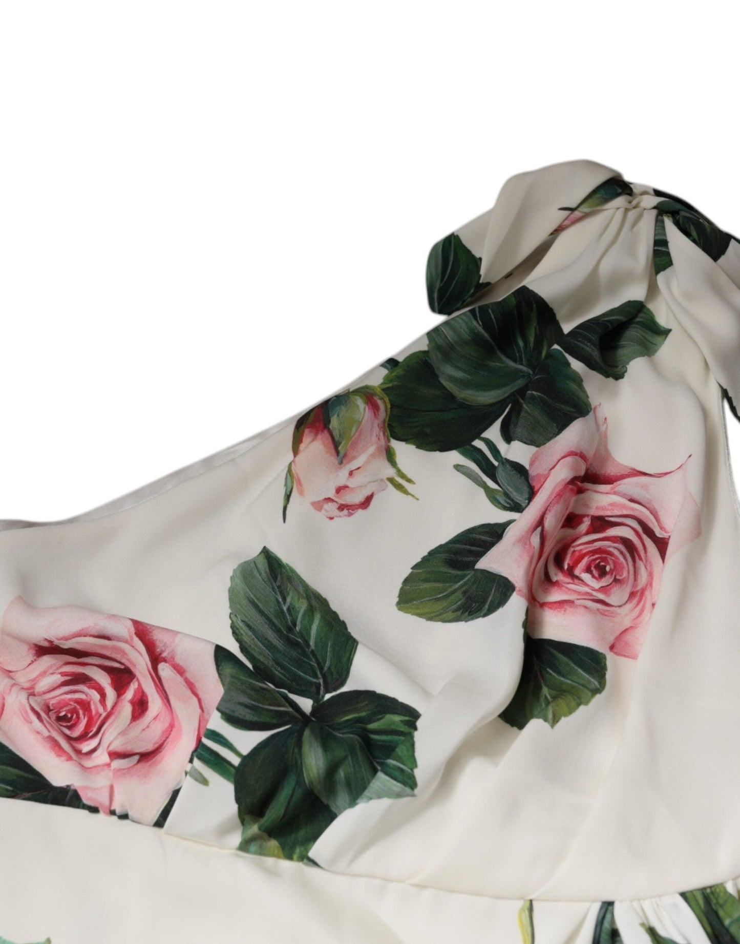 Dolce & Gabbana White Floral Silk One Shoulder Midi Dress - Sandy Store ByNet