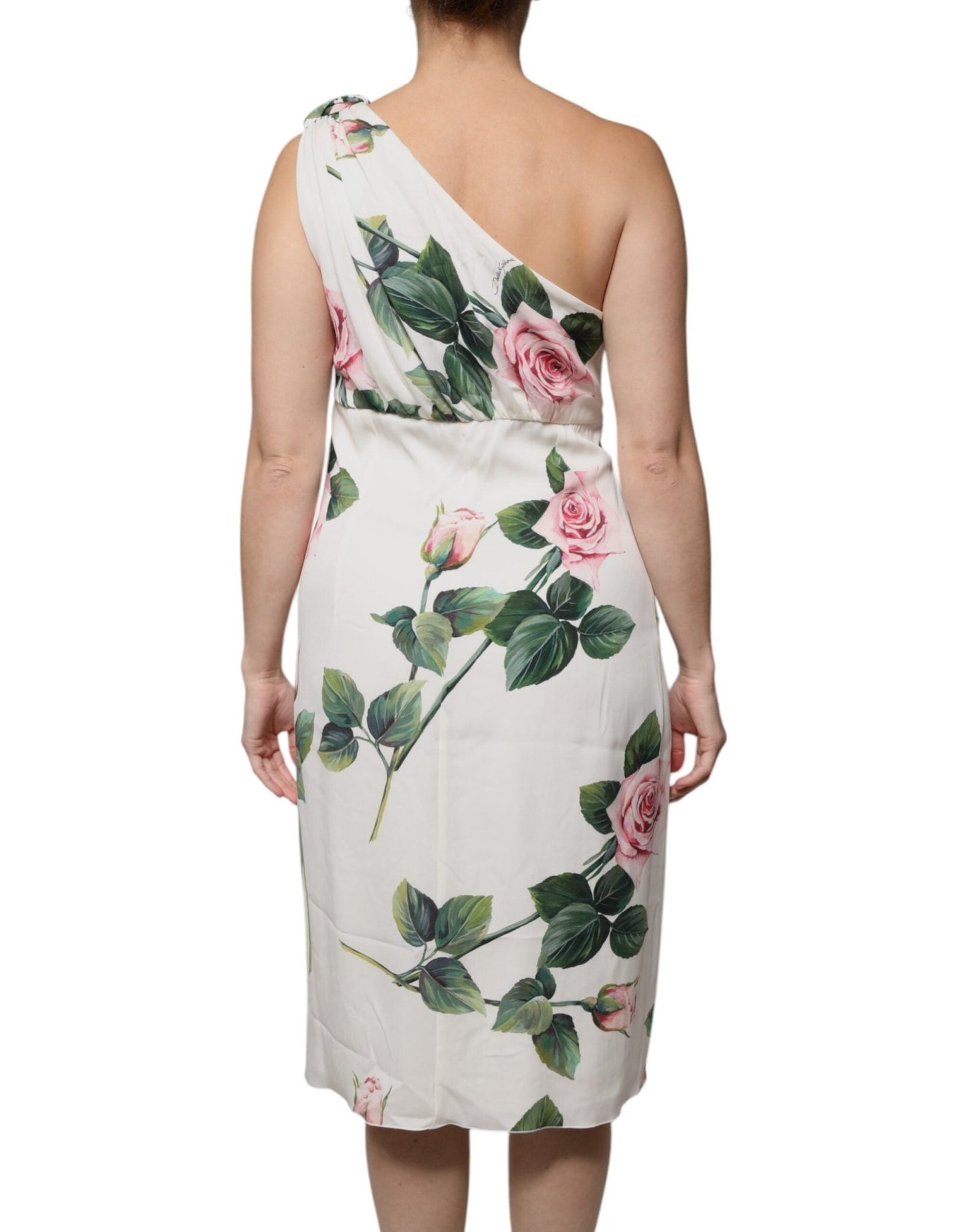 Dolce & Gabbana White Floral Silk One Shoulder Midi Dress - Sandy Store ByNet