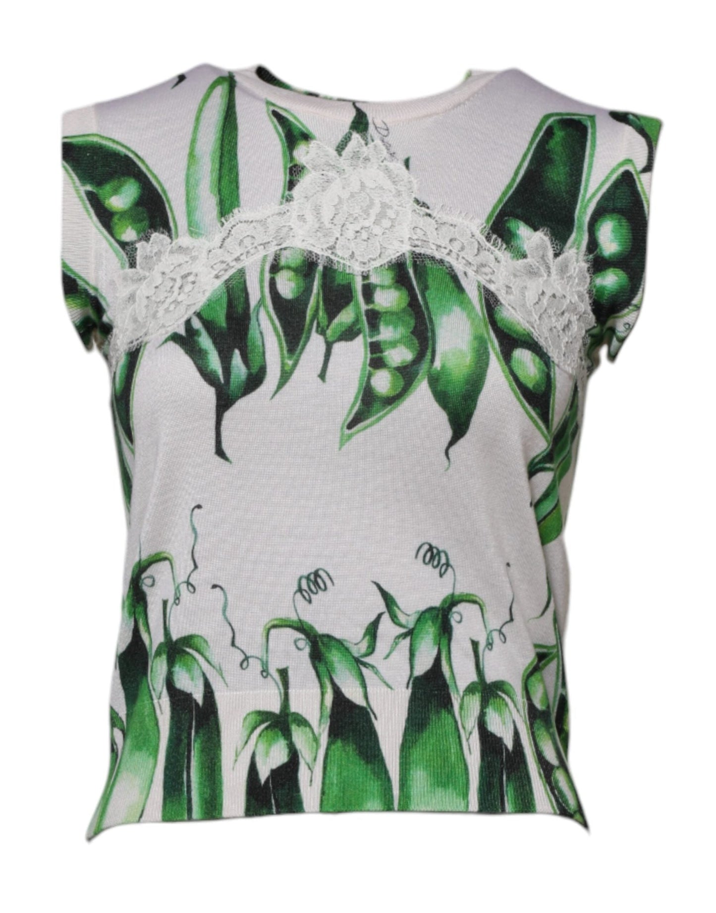Dolce & Gabbana White Green Pea Print Sleeveless Blouse Top – IT36|XXS par Dolce & Gabbana | Disponible sur Sandy Store ByNet