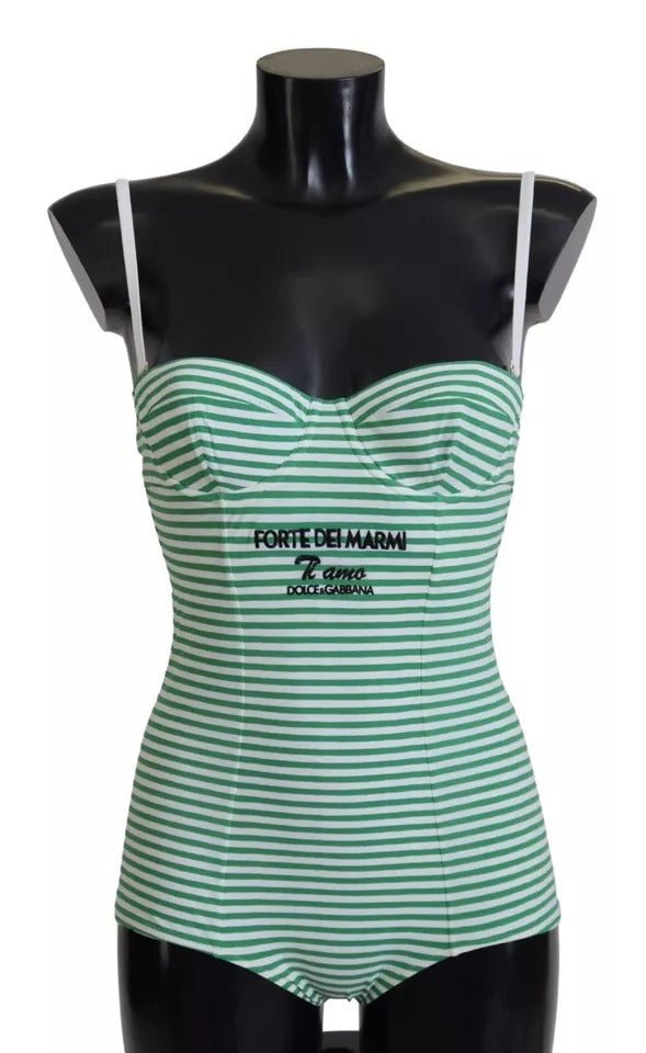 Dolce & Gabbana White Green Stripes One Piece Beachwear Swimwear – IT1 | XS par Dolce & Gabbana | Disponible sur Sandy Store ByNet