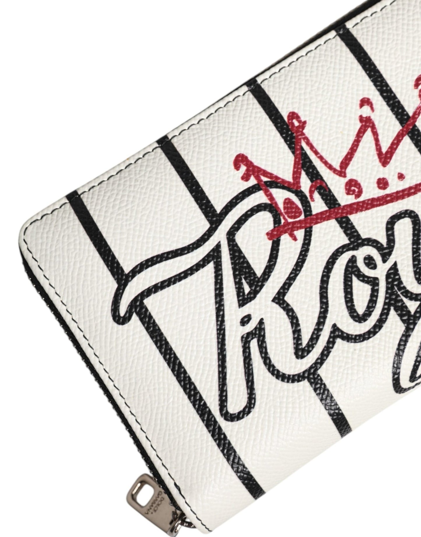 Dolce & Gabbana White Leather DG Crown Royals Continental Zip Around Wallet - Sandy Store ByNet