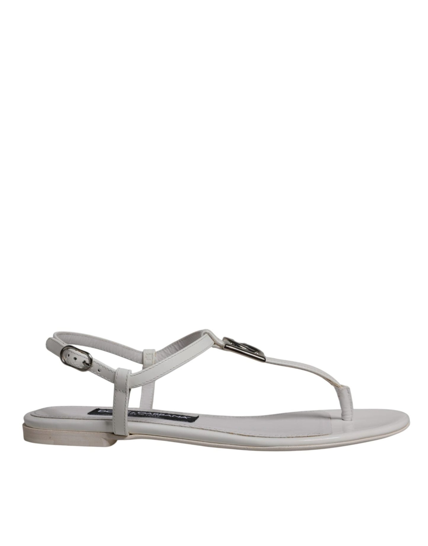 Dolce & Gabbana White Leather Logo Ankle Strap Sandals Shoes - Sandy Store ByNet