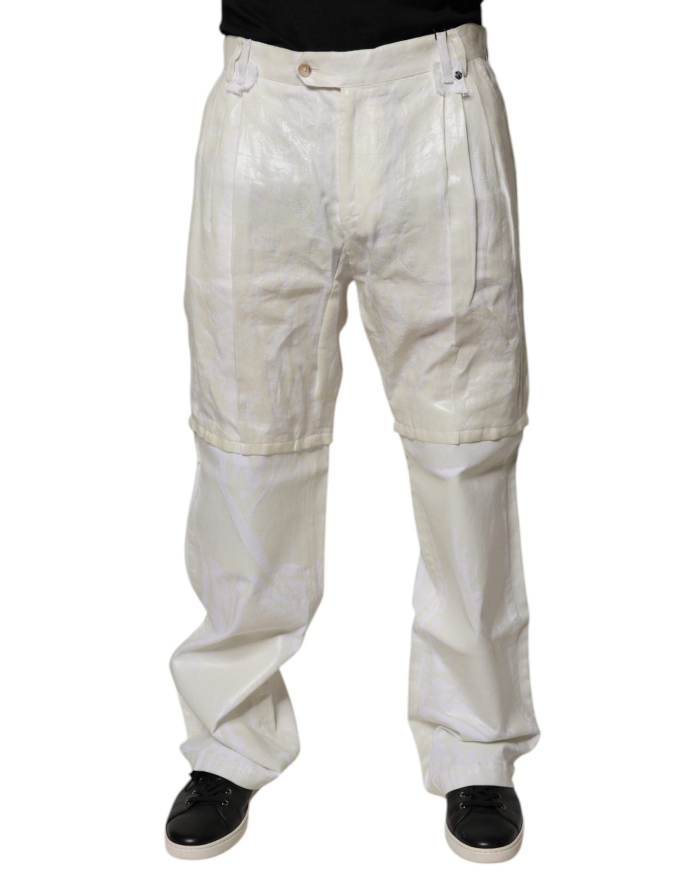 Dolce & Gabbana White Linen Mid Waist Straight Men Denim Jeans – IT48 | M par Dolce & Gabbana | Disponible sur Sandy Store ByNet