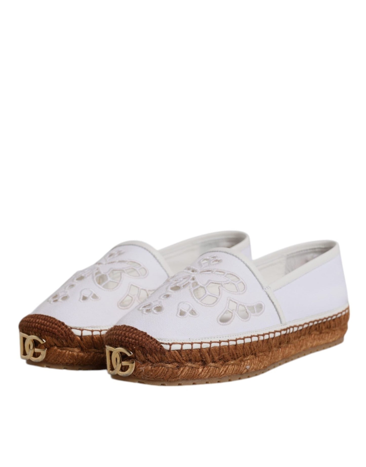 Dolce & Gabbana White Logo Eyelet Slip On Espadrilles Shoes - Sandy Store ByNet