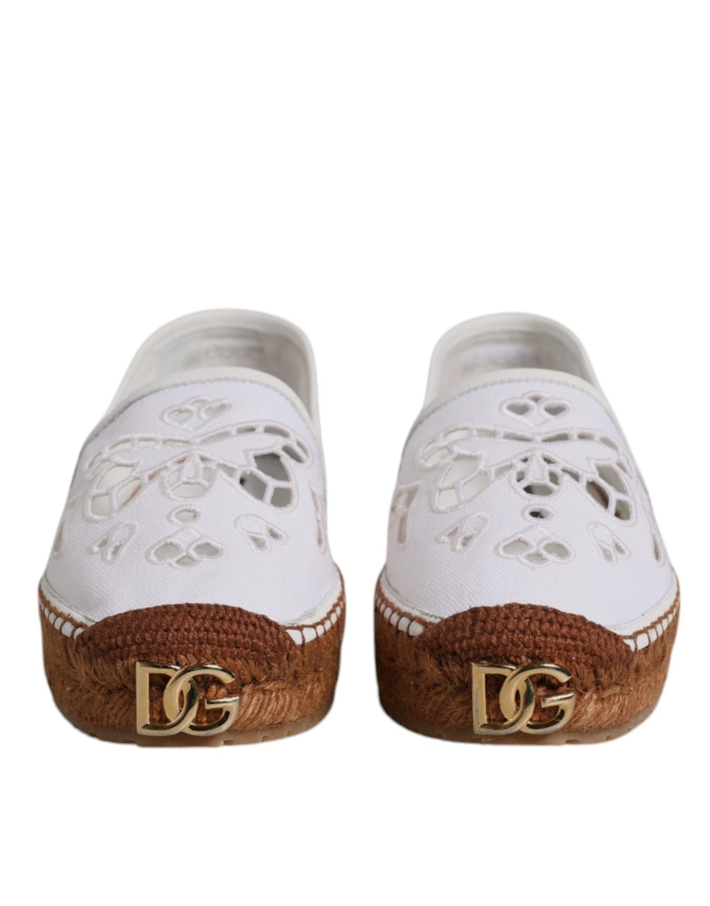 Dolce & Gabbana White Logo Eyelet Slip On Espadrilles Shoes - Sandy Store ByNet