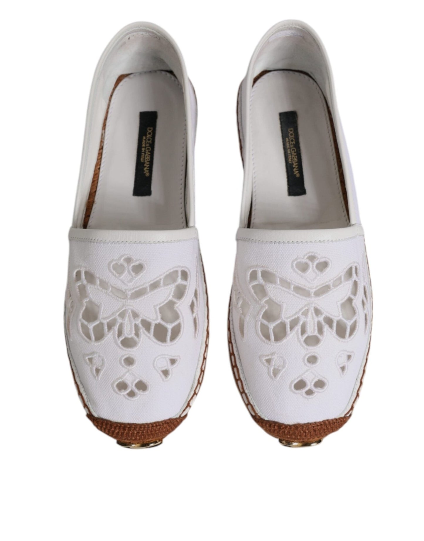 Dolce & Gabbana White Logo Eyelet Slip On Espadrilles Shoes - Sandy Store ByNet