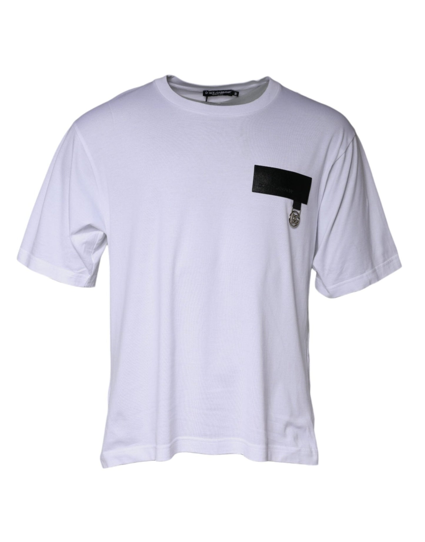 Dolce & Gabbana White Logo Patch Cotton Crew Neck T-shirt – IT50 | L par Dolce & Gabbana | Disponible sur Sandy Store ByNet