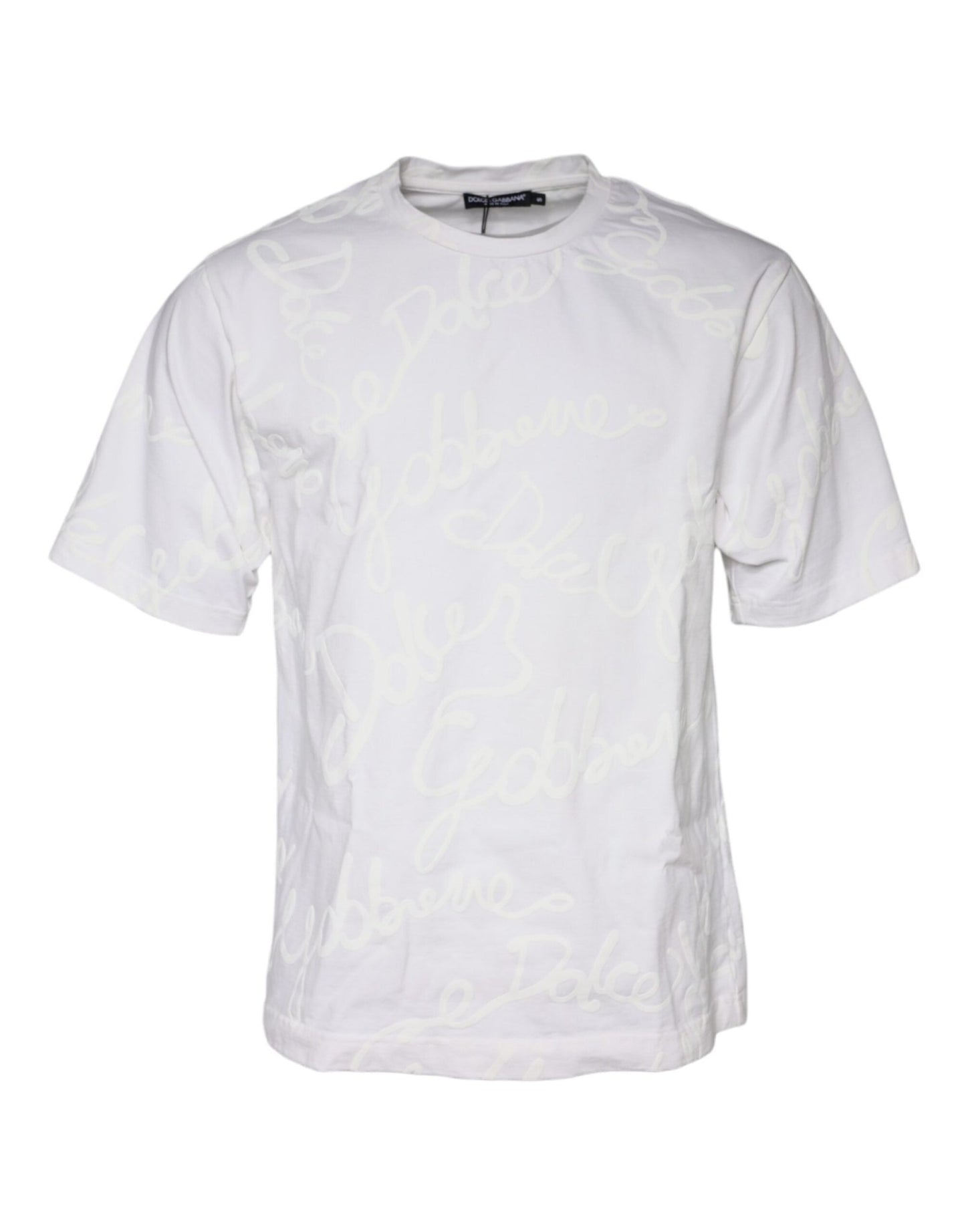 Dolce & Gabbana White Logo Print Cotton Crew Neck T-shirt – IT46 | S par Dolce & Gabbana | Disponible sur Sandy Store ByNet