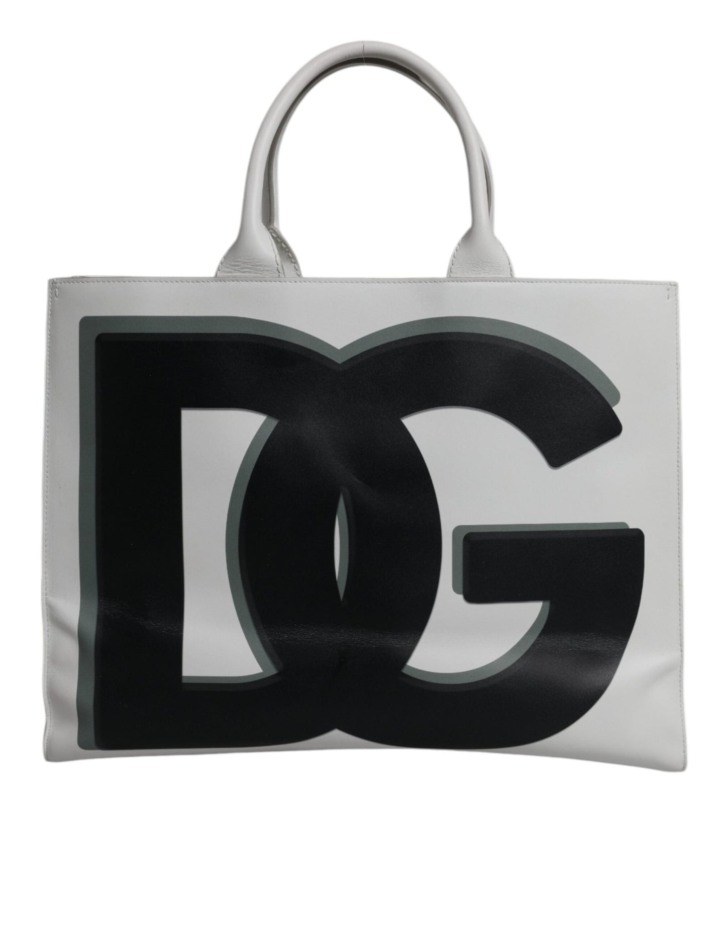 Dolce & Gabbana White Logo Print DG Daily Calfskin Shopping Tote Bag - Sandy Store ByNet