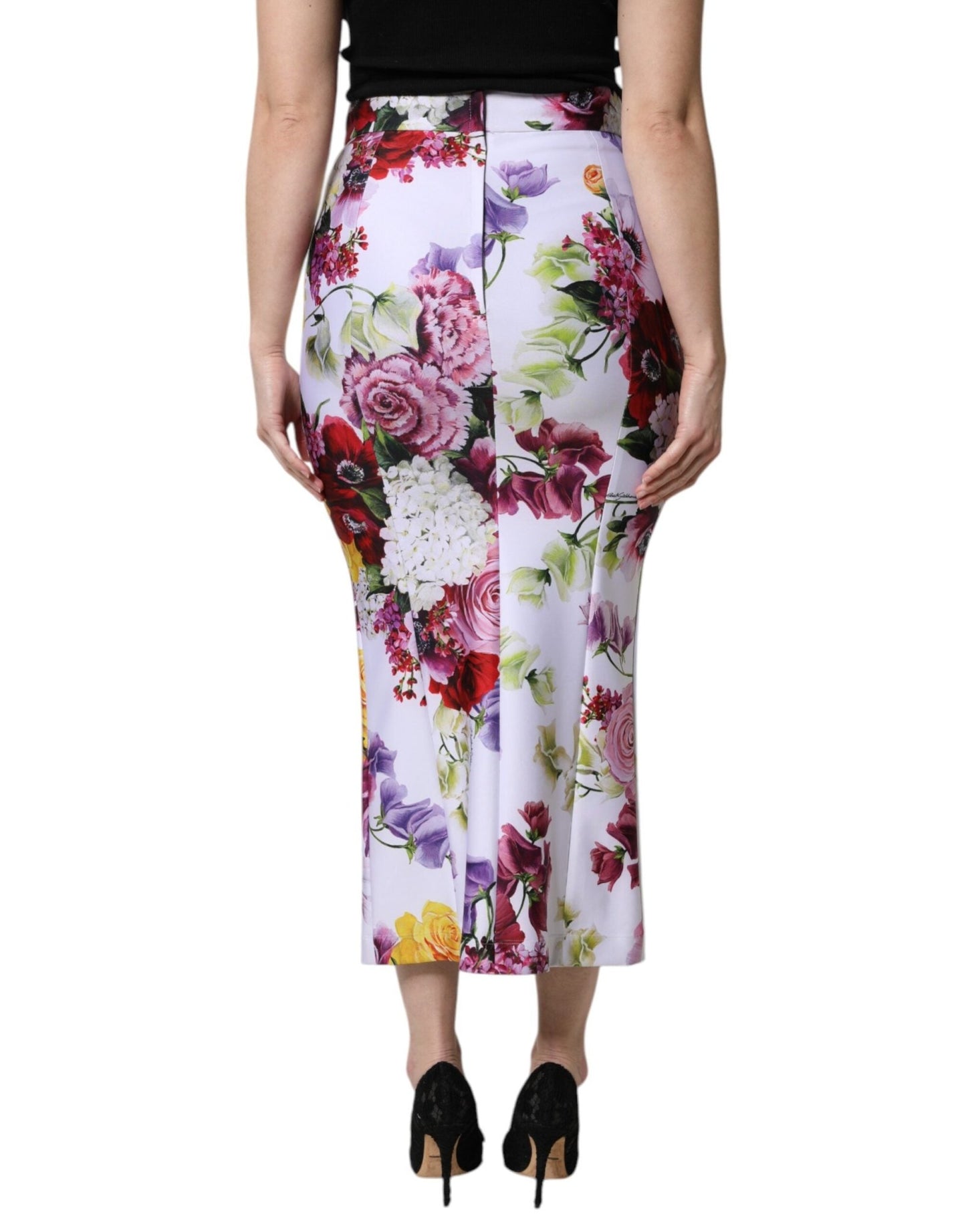 Dolce & Gabbana White Nylon Floral Pencil Cut Midi Skirt - Sandy Store ByNet