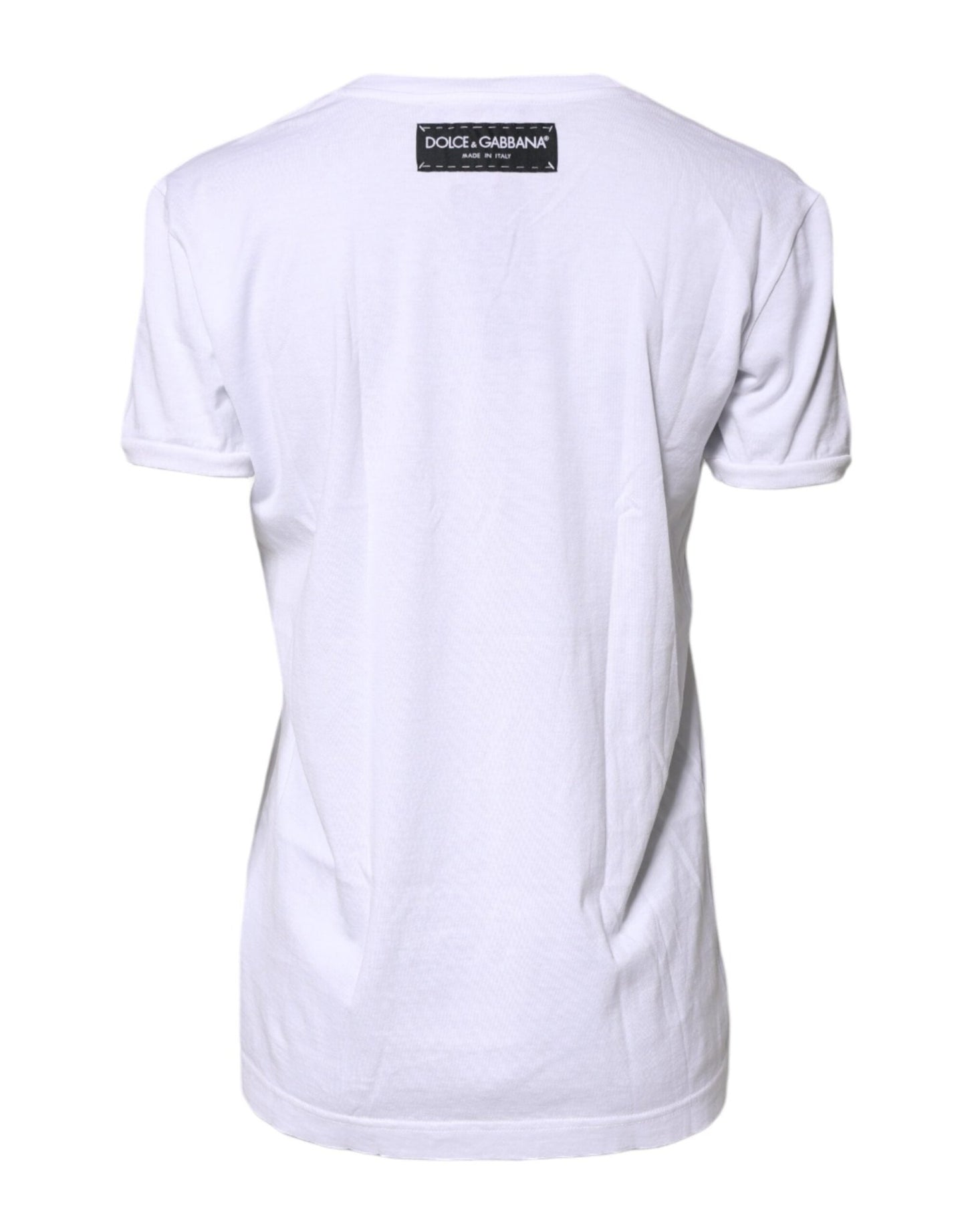 Dolce & Gabbana White Printed Cotton Round Neck Top T-shirt - Sandy Store ByNet