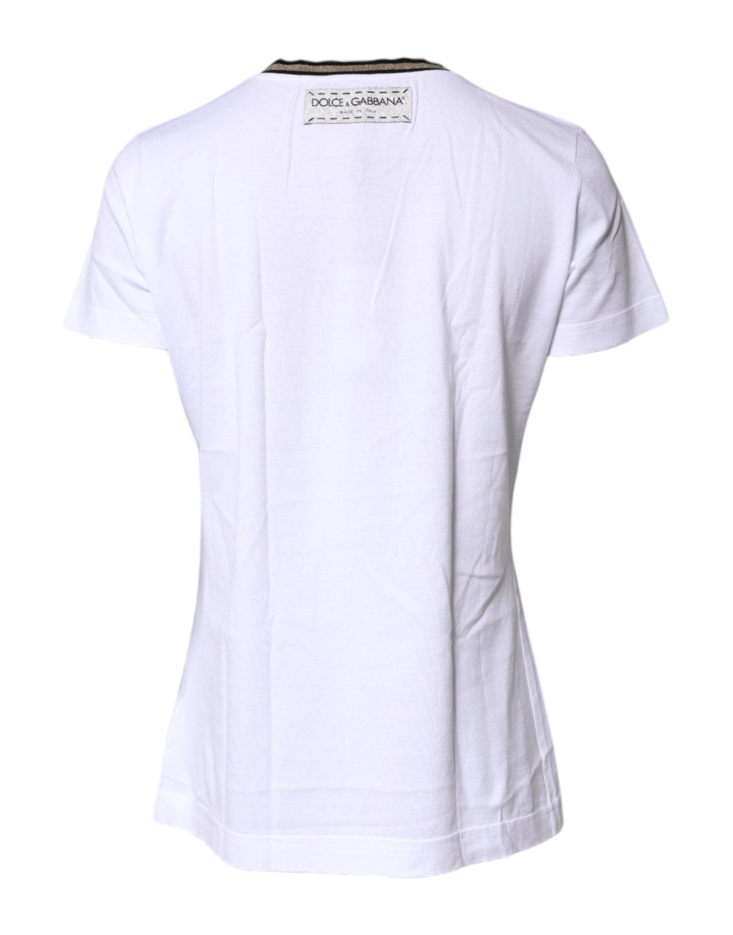 Dolce & Gabbana White Printed Round Neck Top Cotton T-shirt - Sandy Store ByNet