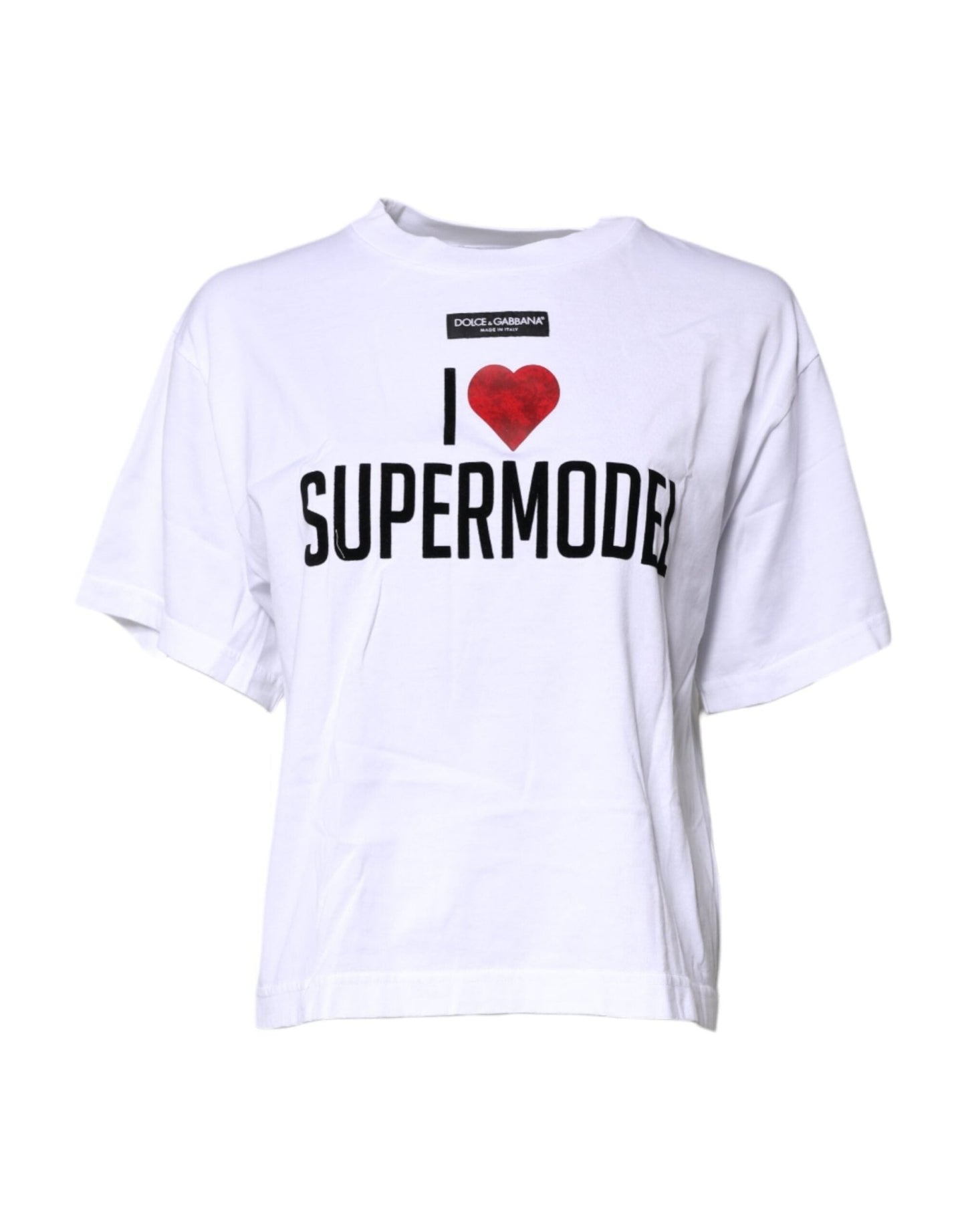 Dolce & Gabbana White Printed Round Neck Top Cotton T-shirt - Sandy Store ByNet