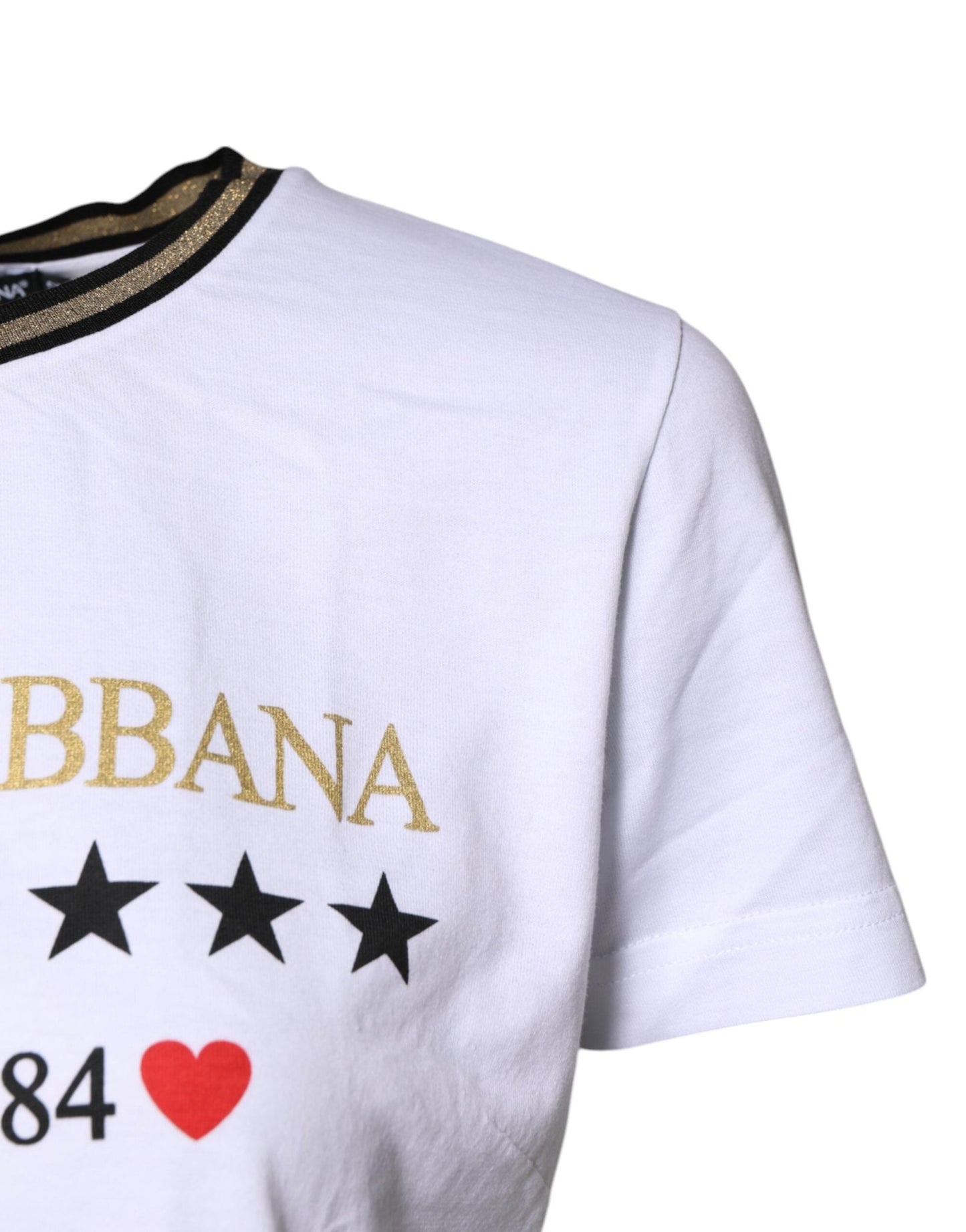 Dolce & Gabbana White Printed Round Neck Top Cotton T-shirt - Sandy Store ByNet