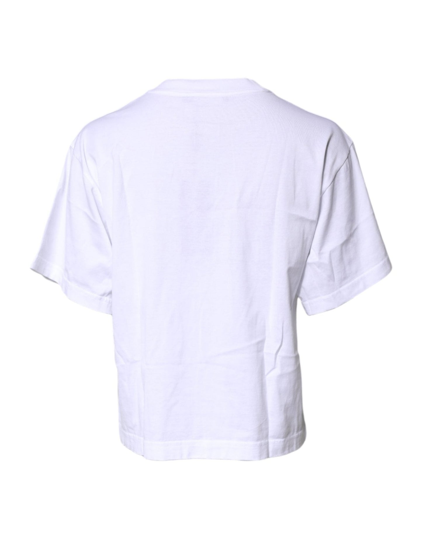 Dolce & Gabbana White Printed Round Neck Top Cotton T-shirt - Sandy Store ByNet