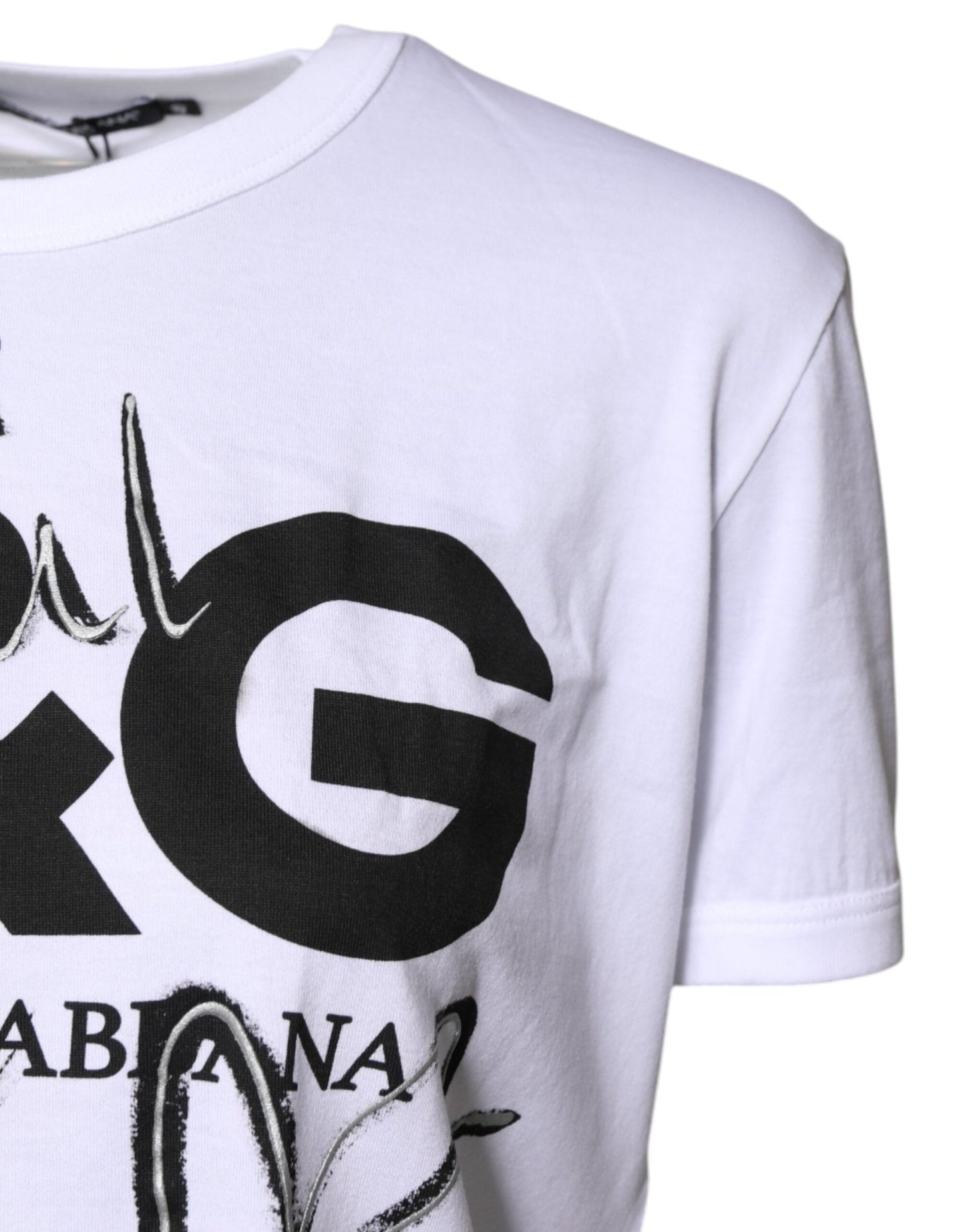 Dolce & Gabbana White Printed Round Neck Top Cotton T-shirt - Sandy Store ByNet