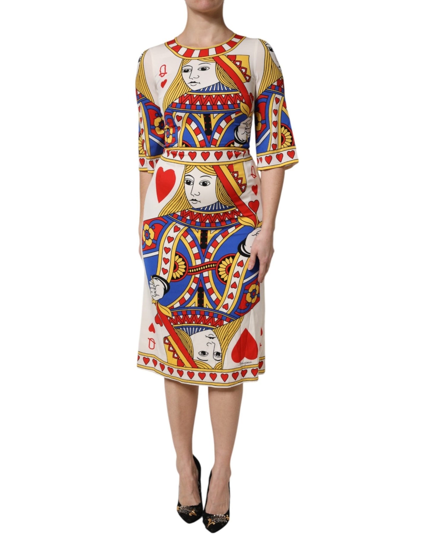 Dolce & Gabbana White Queen Of Heart Short Sleeve Midi Dress – IT38 | XS par Dolce & Gabbana | Disponible sur Sandy Store ByNet