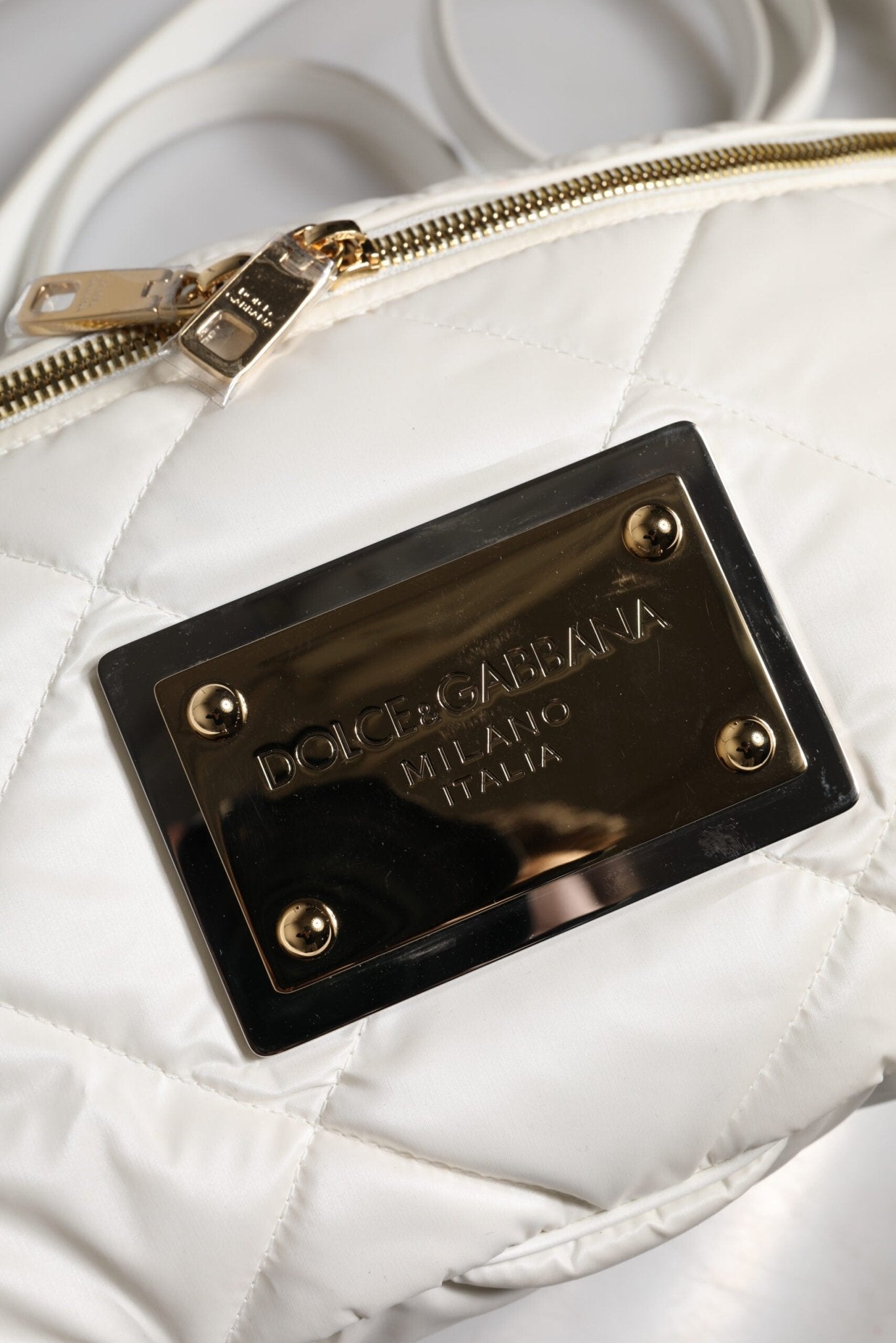 Dolce & Gabbana White Quilted Logo Plaque Belt Waist Fanny Pack Bag - Sandy Store ByNet