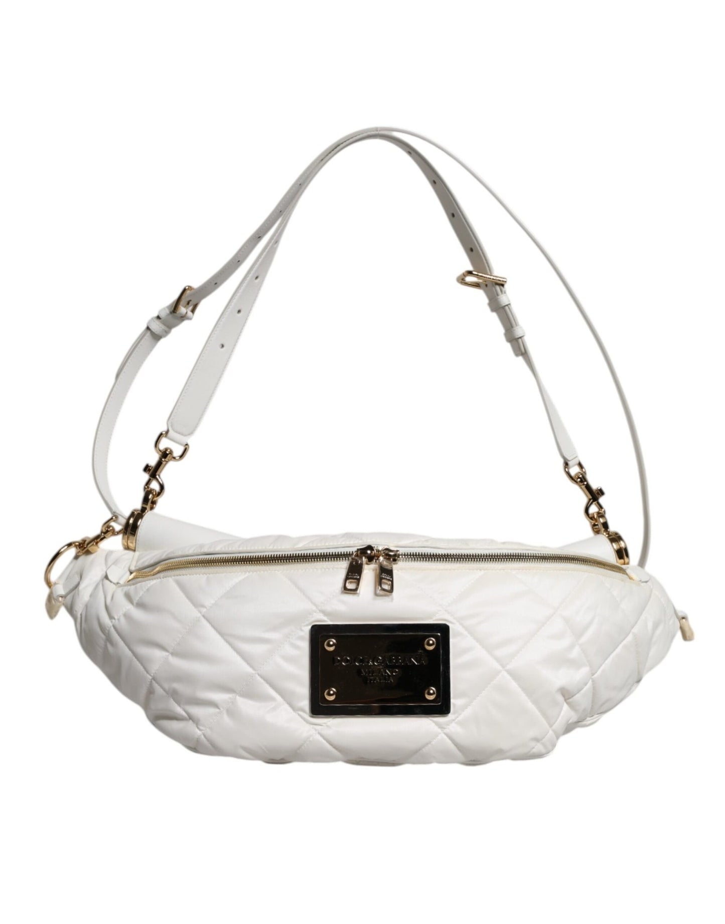 Dolce & Gabbana White Quilted Logo Plaque Belt Waist Fanny Pack Bag - Sandy Store ByNet