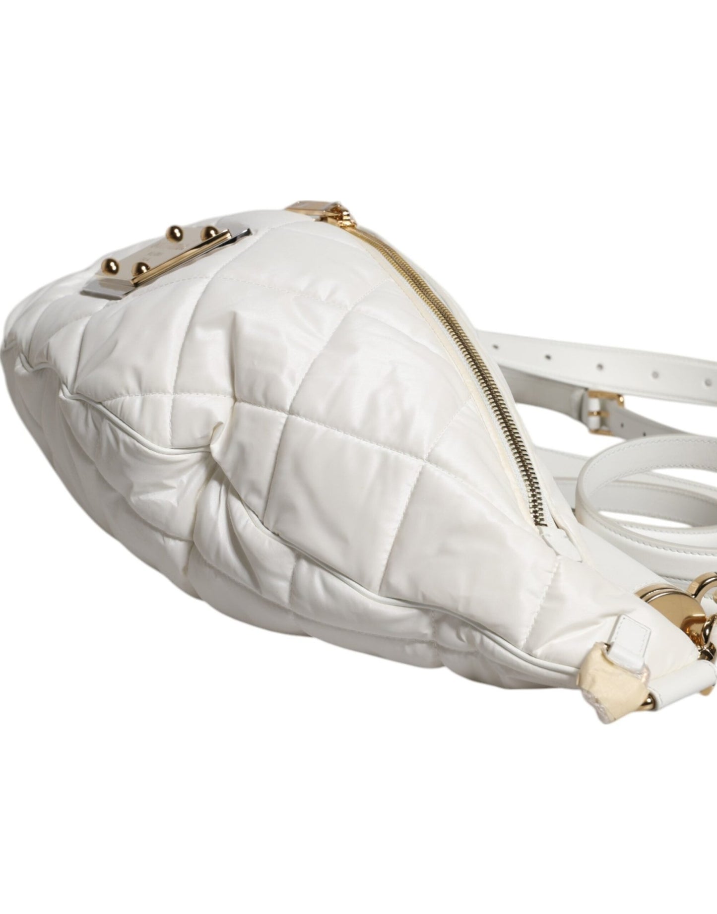 Dolce & Gabbana White Quilted Logo Plaque Belt Waist Fanny Pack Bag - Sandy Store ByNet