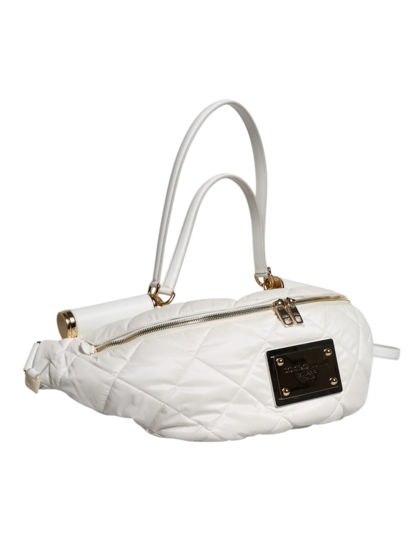 Dolce & Gabbana White Quilted Logo Plaque Belt Waist Fanny Pack Bag - Sandy Store ByNet