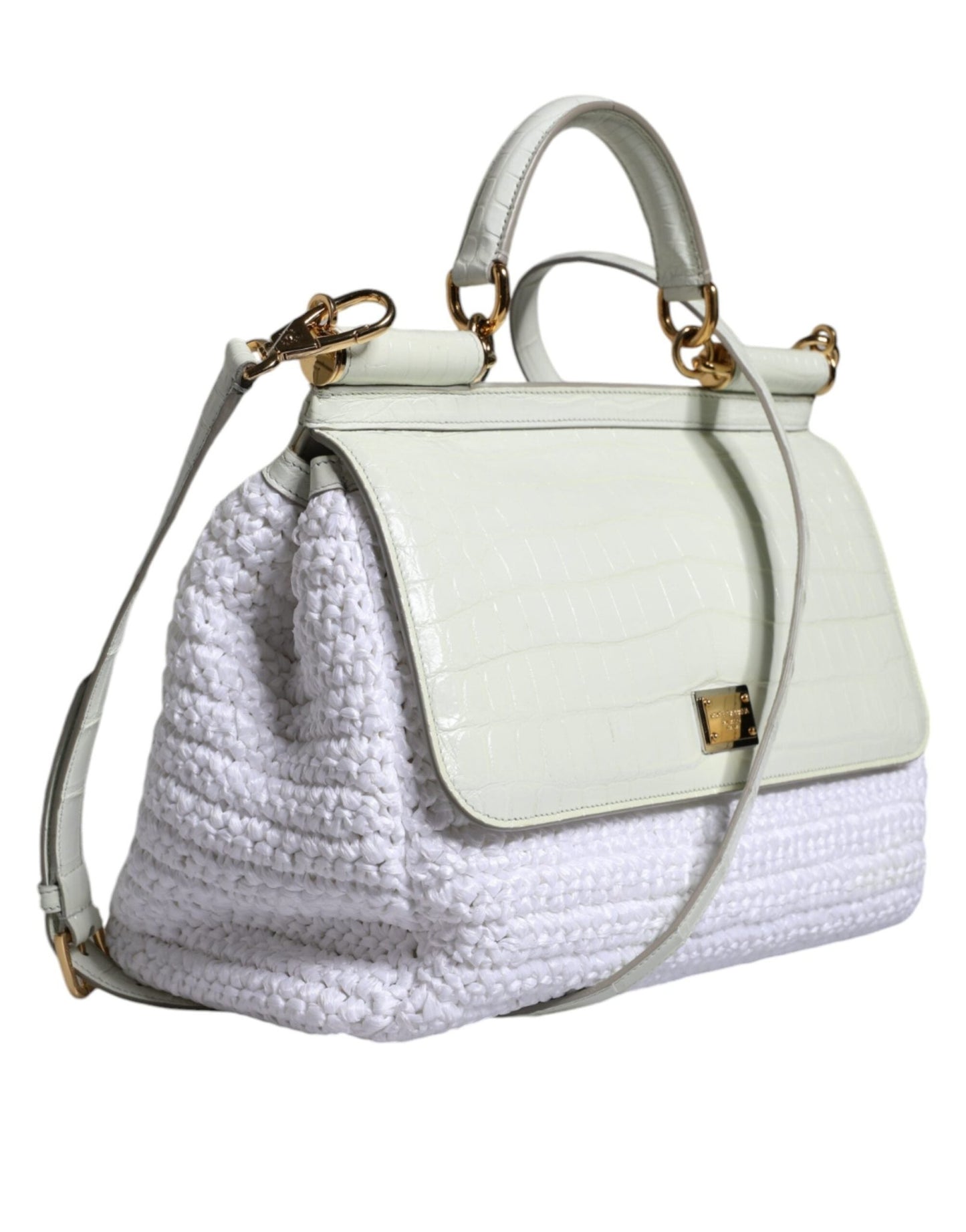 Dolce & Gabbana White Rafia Leather SICILY Crossbody Bag - Sandy Store ByNet