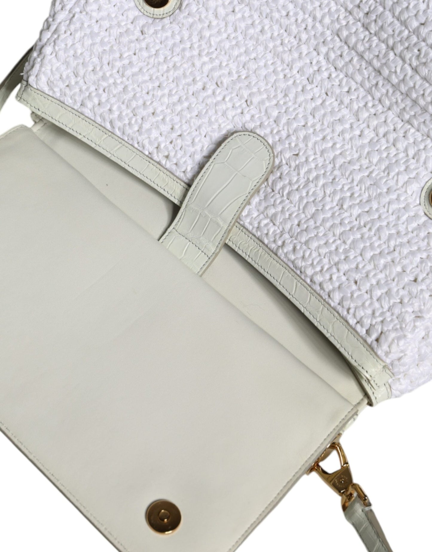Dolce & Gabbana White Rafia Leather SICILY Crossbody Bag - Sandy Store ByNet