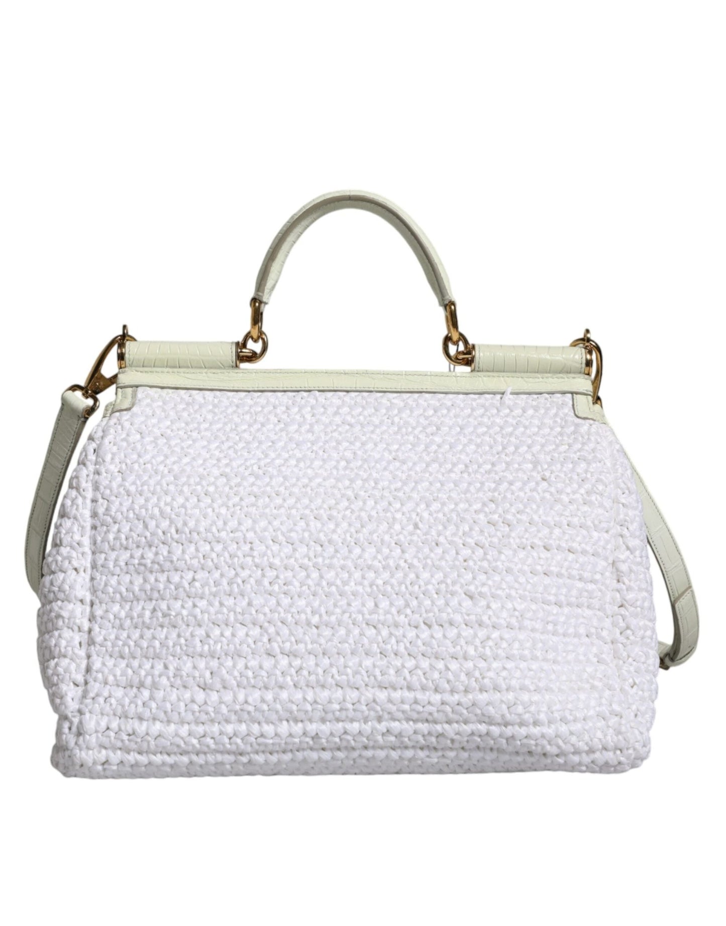 Dolce & Gabbana White Rafia Leather SICILY Crossbody Bag - Sandy Store ByNet