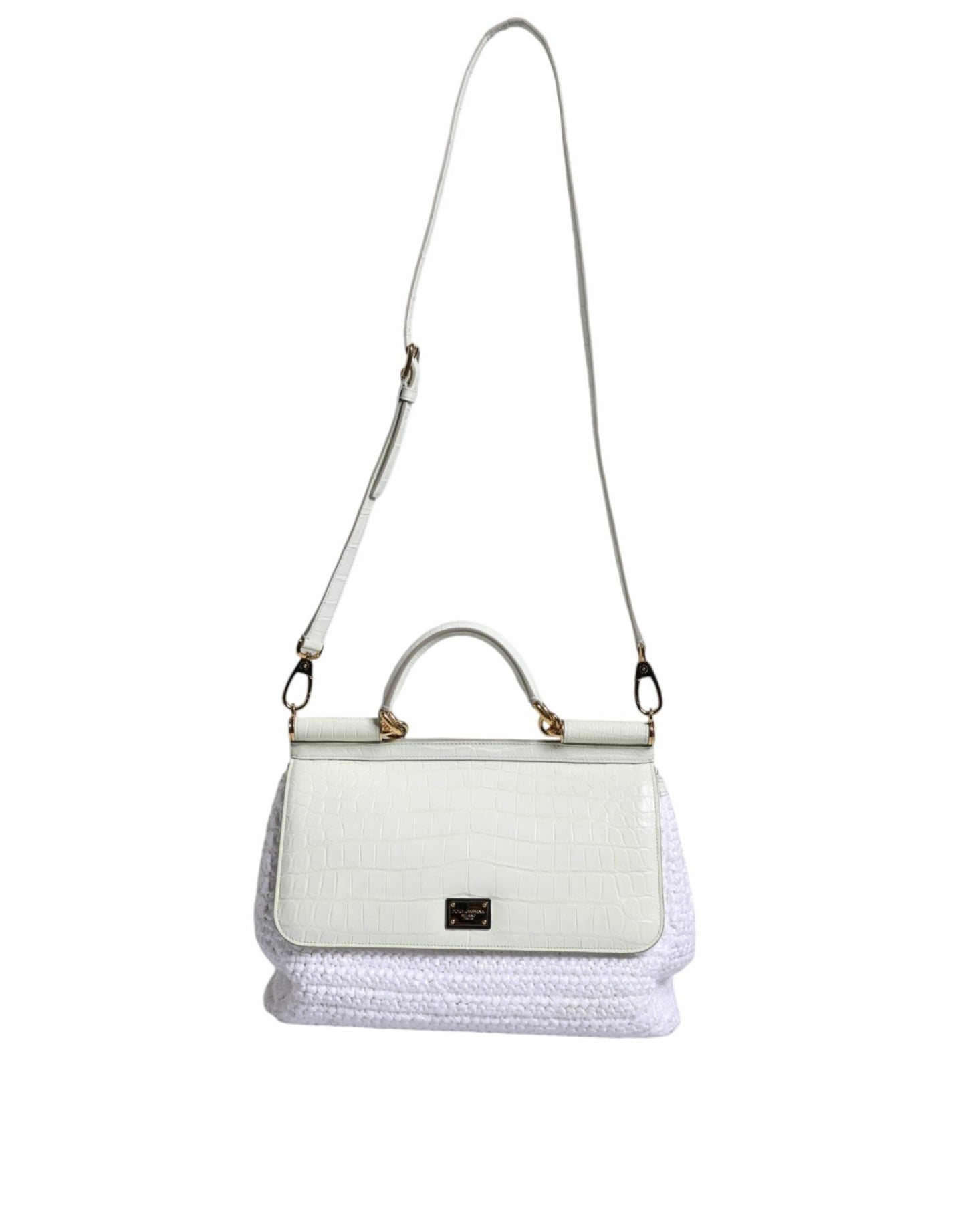 Dolce & Gabbana White Rafia Leather SICILY Crossbody Bag - Sandy Store ByNet