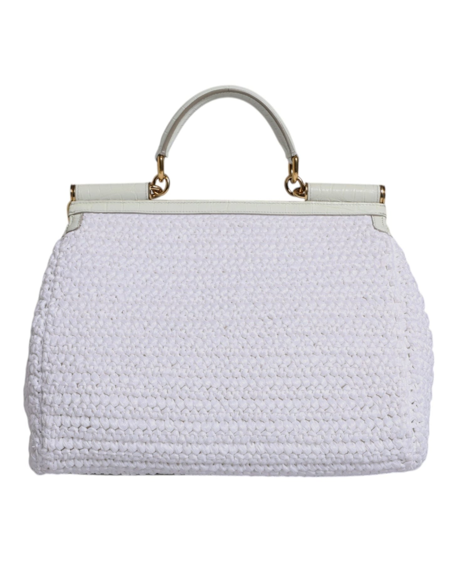 Dolce & Gabbana White Rafia Leather Top Handle Crossbody Bag - Sandy Store ByNet