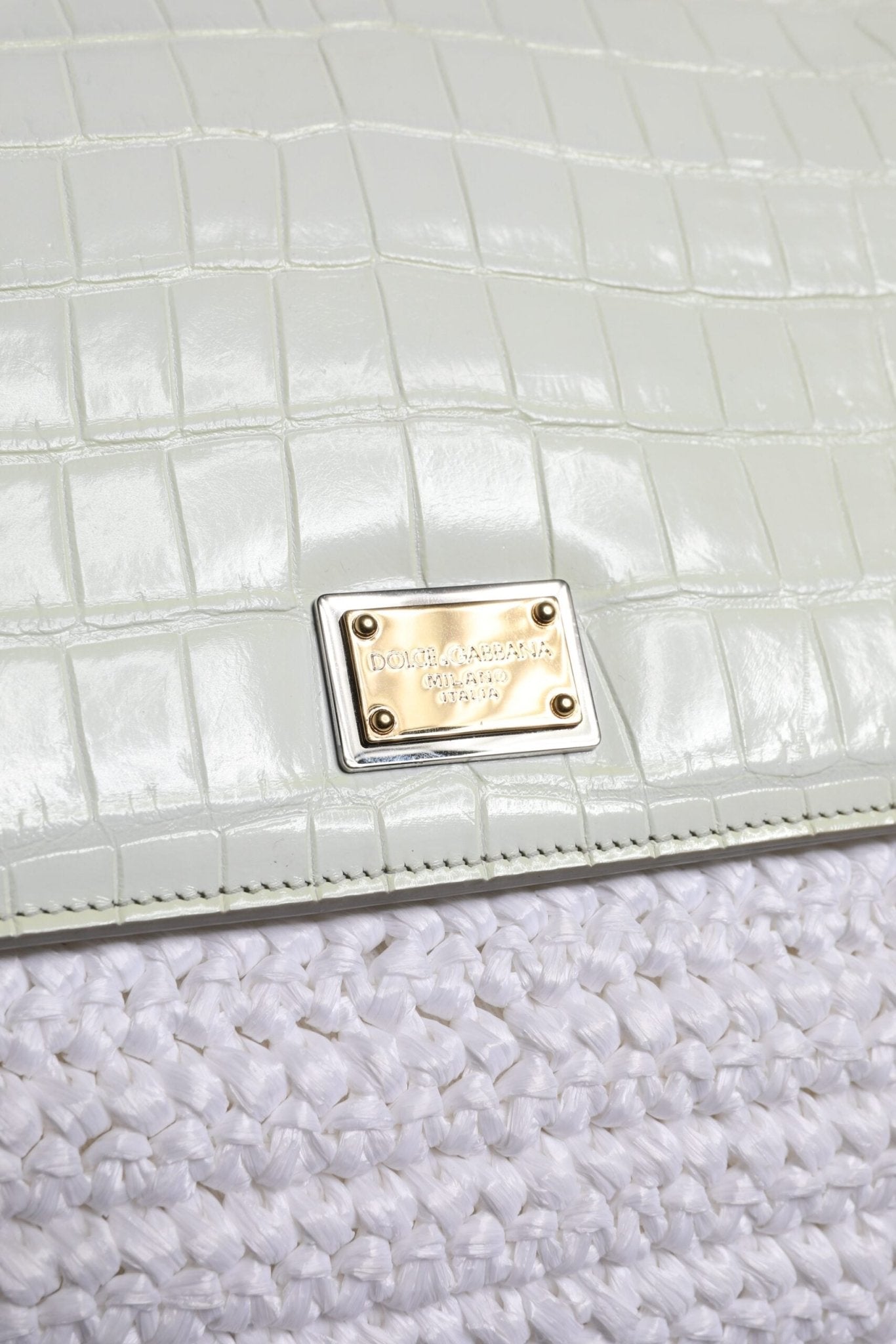 Dolce & Gabbana White Rafia Leather Top Handle Crossbody Bag - Sandy Store ByNet