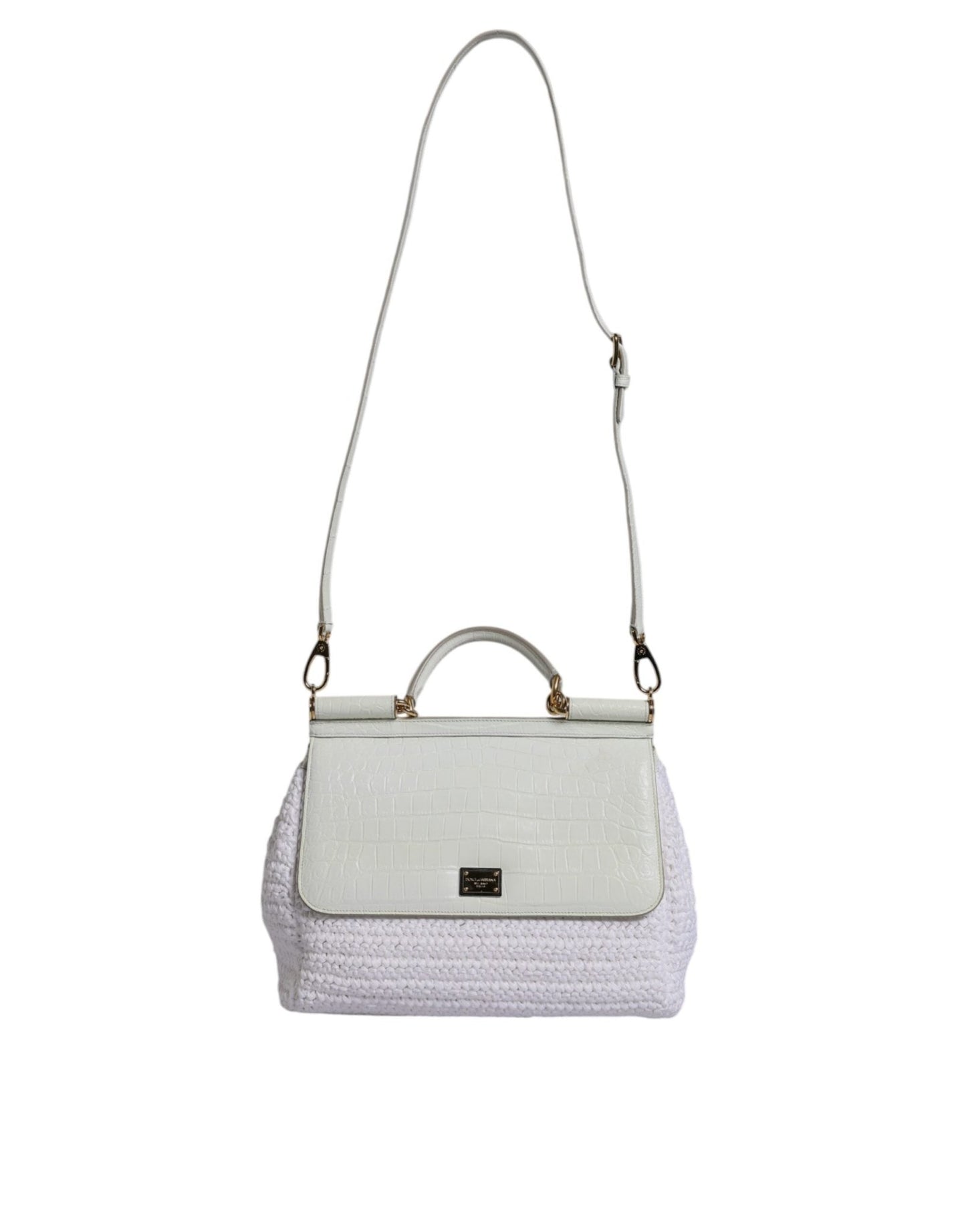 Dolce & Gabbana White Rafia Leather Top Handle Crossbody Bag - Sandy Store ByNet