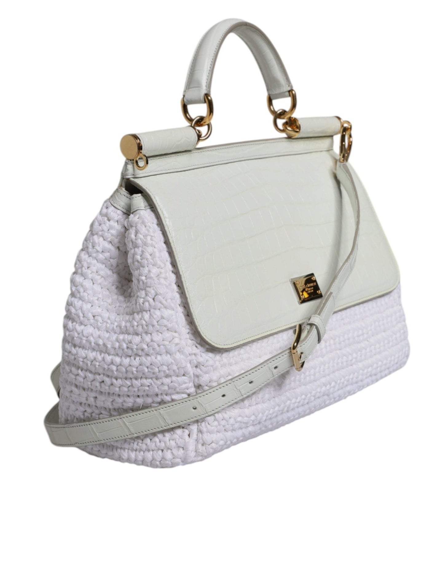 Dolce & Gabbana White Rafia Leather Top Handle Crossbody Bag - Sandy Store ByNet