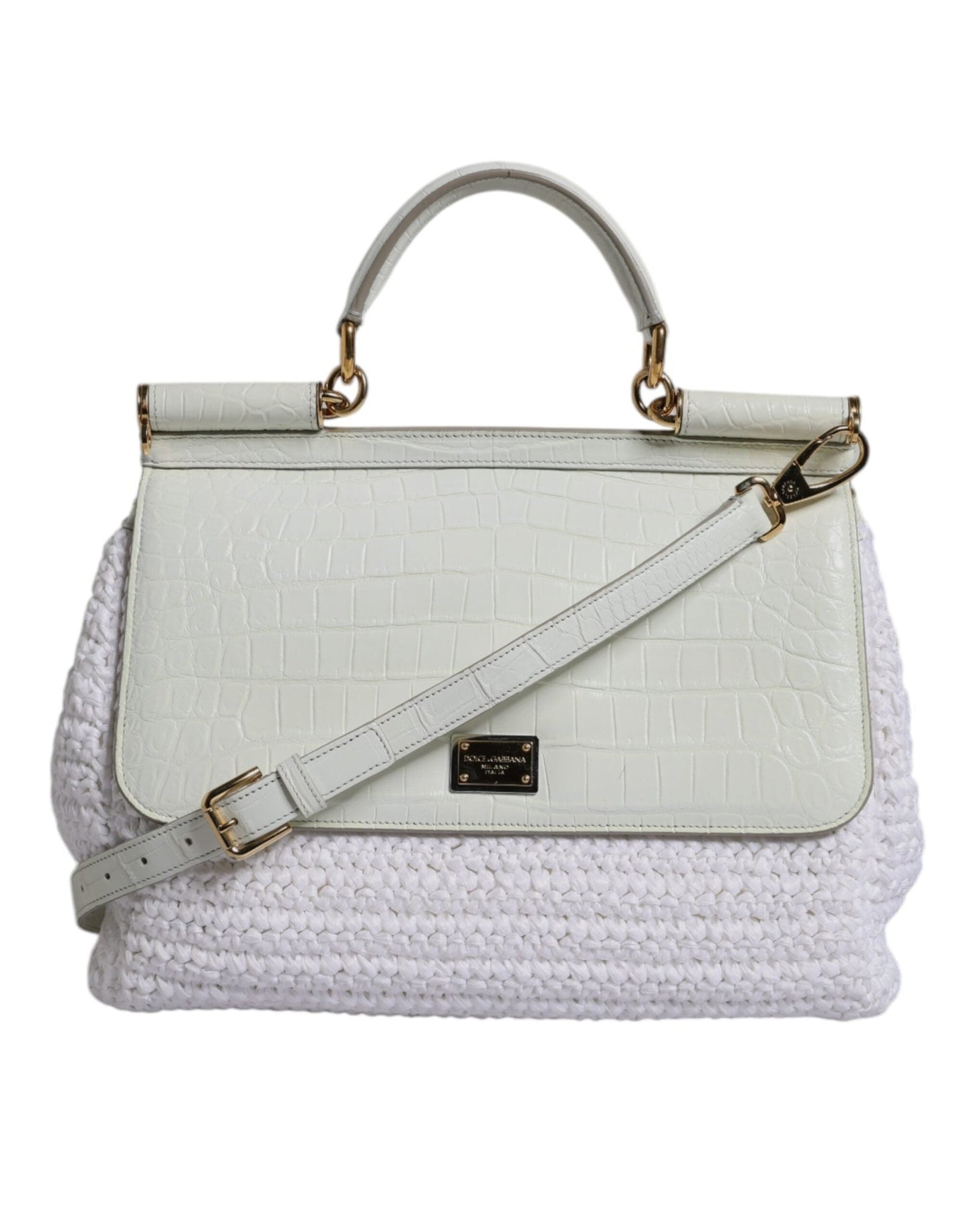 Dolce & Gabbana White Rafia Leather Top Handle Crossbody Bag - Sandy Store ByNet