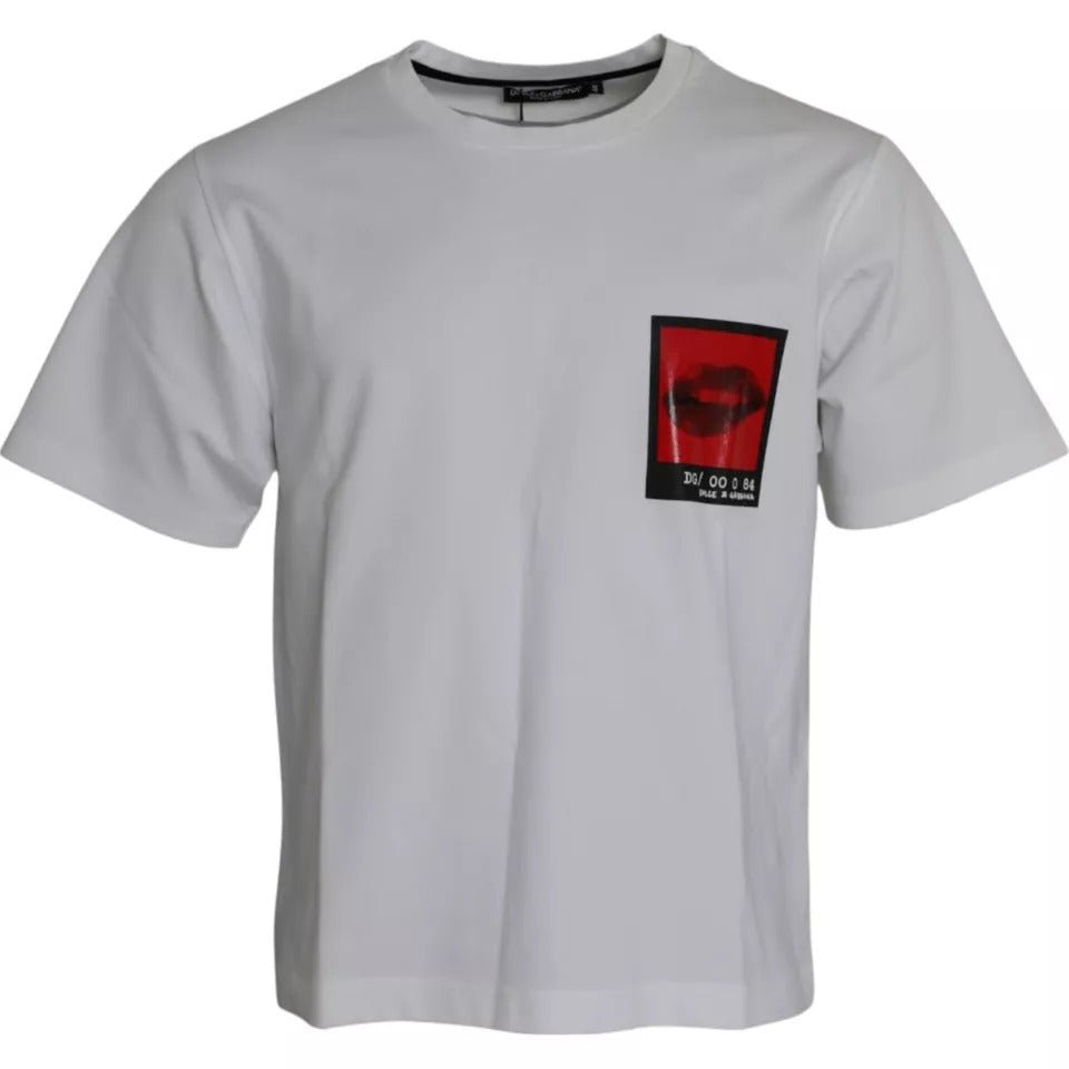 Dolce & Gabbana White Red Lips Print Cotton Men T-shirt – IT46 | S par Dolce & Gabbana | Disponible sur Sandy Store ByNet