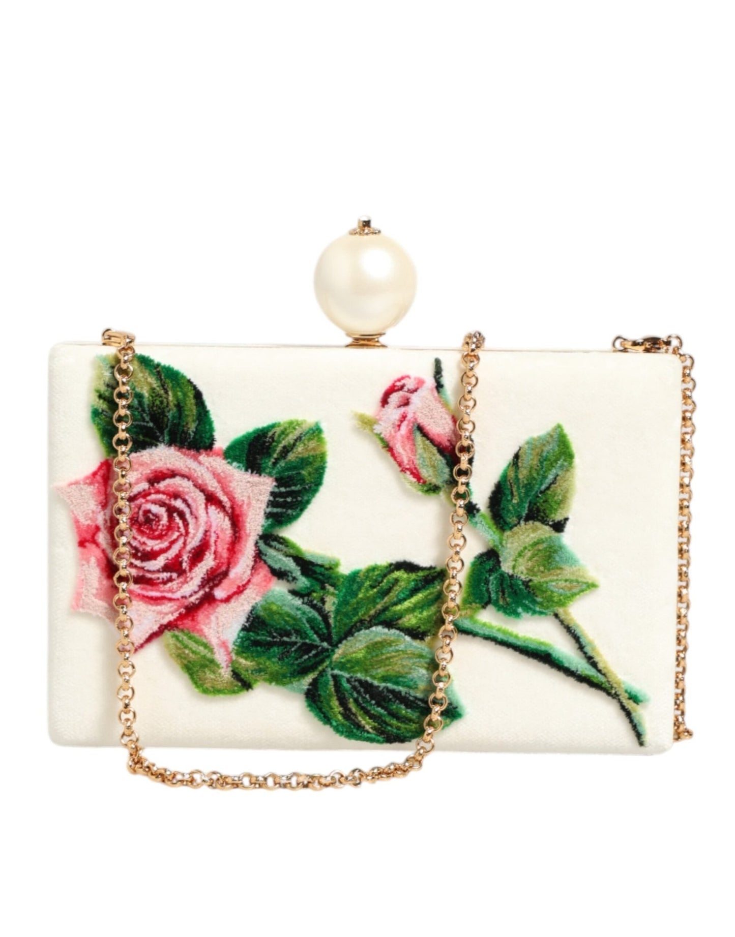 Dolce & Gabbana White Rose Embroidery Silk Gold Frame Clutch Purse Bag – par Dolce & Gabbana | Disponible sur Sandy Store ByNet