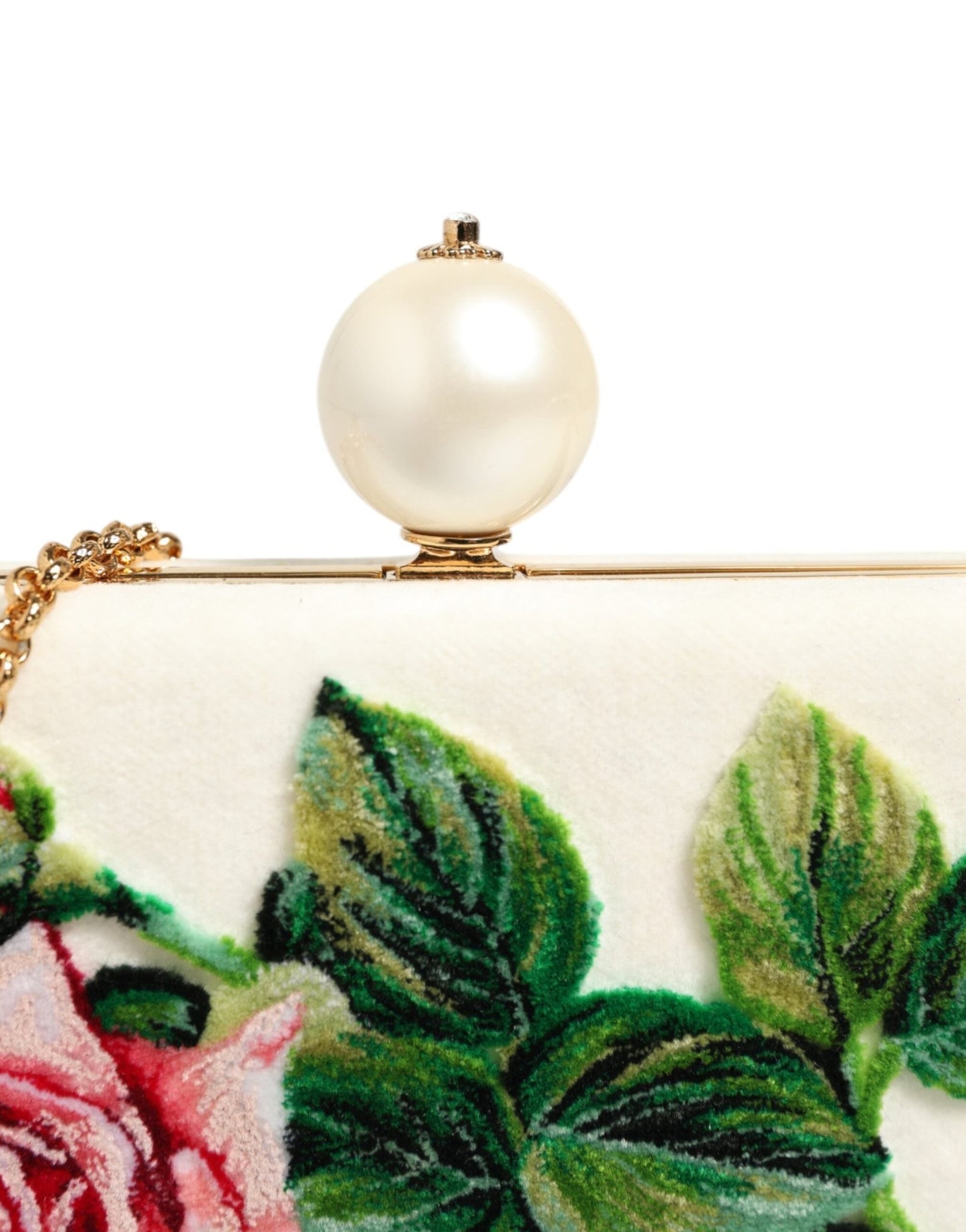 Dolce & Gabbana White Rose Embroidery Silk Gold Frame Clutch Purse Bag – par Dolce & Gabbana | Disponible sur Sandy Store ByNet