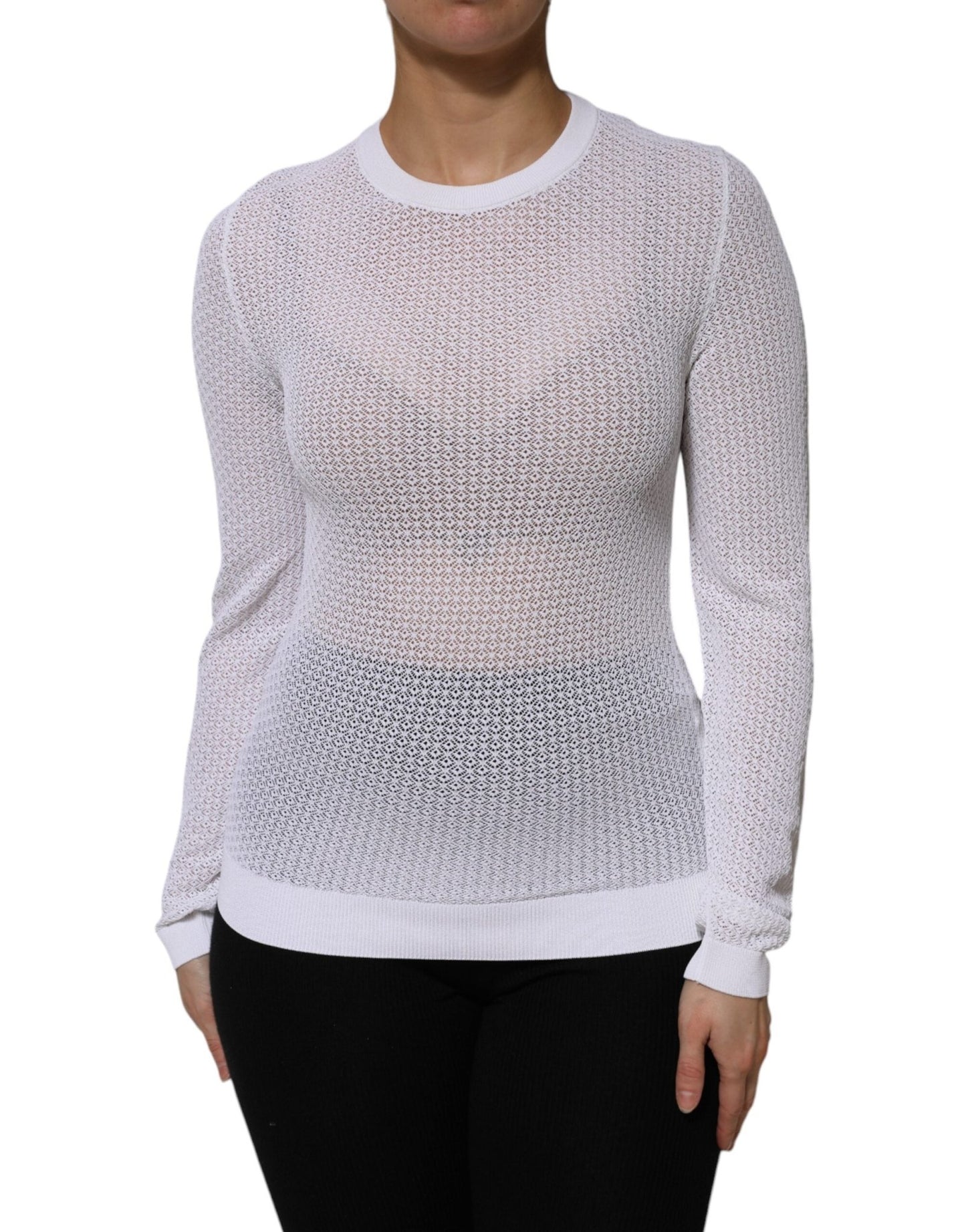 Dolce & Gabbana White Round Neck Long Sleeves Pullover Top – IT42|M par Dolce & Gabbana | Disponible sur Sandy Store ByNet