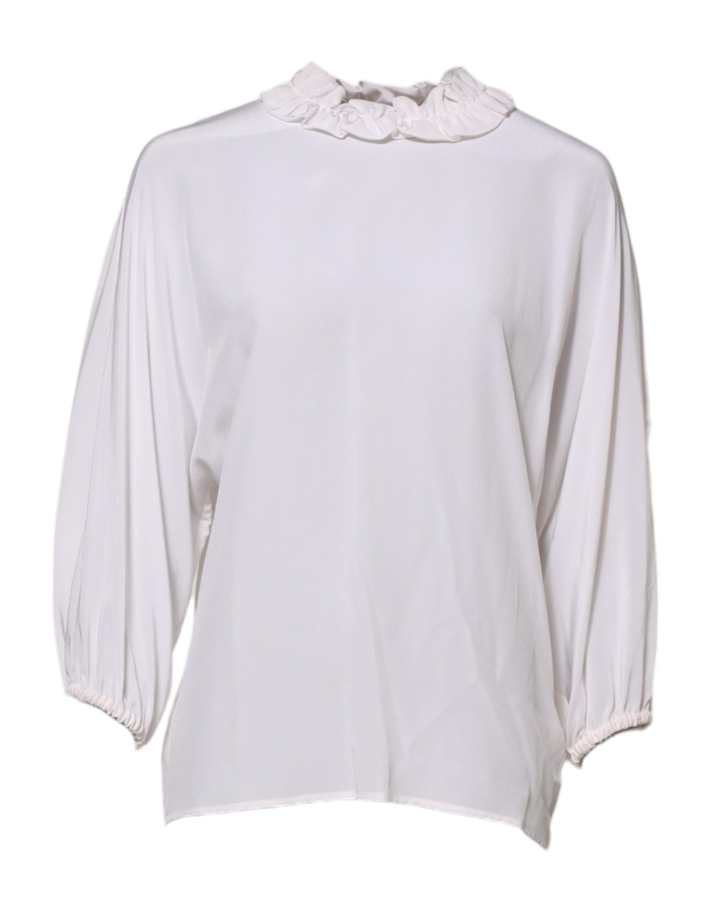 Dolce & Gabbana White Ruffled Neckline Blouse Pullover Top – IT36|XXS par Dolce & Gabbana | Disponible sur Sandy Store ByNet