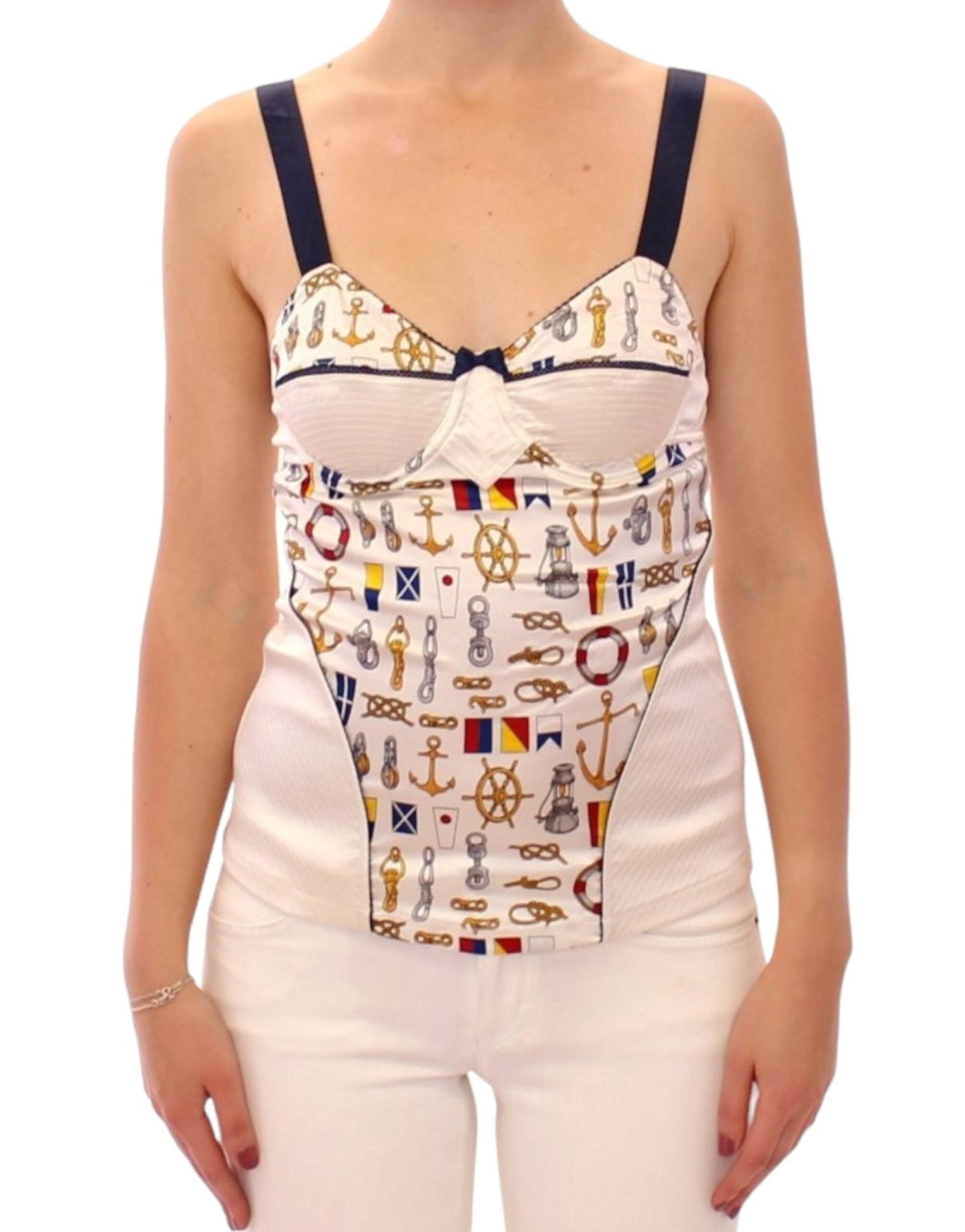 Dolce & Gabbana White Sailor Motif Stretch Tank Top - Sandy Store ByNet