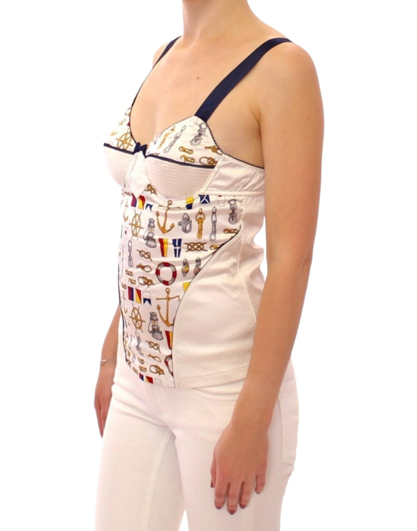 Dolce & Gabbana White Sailor Motif Stretch Tank Top - Sandy Store ByNet