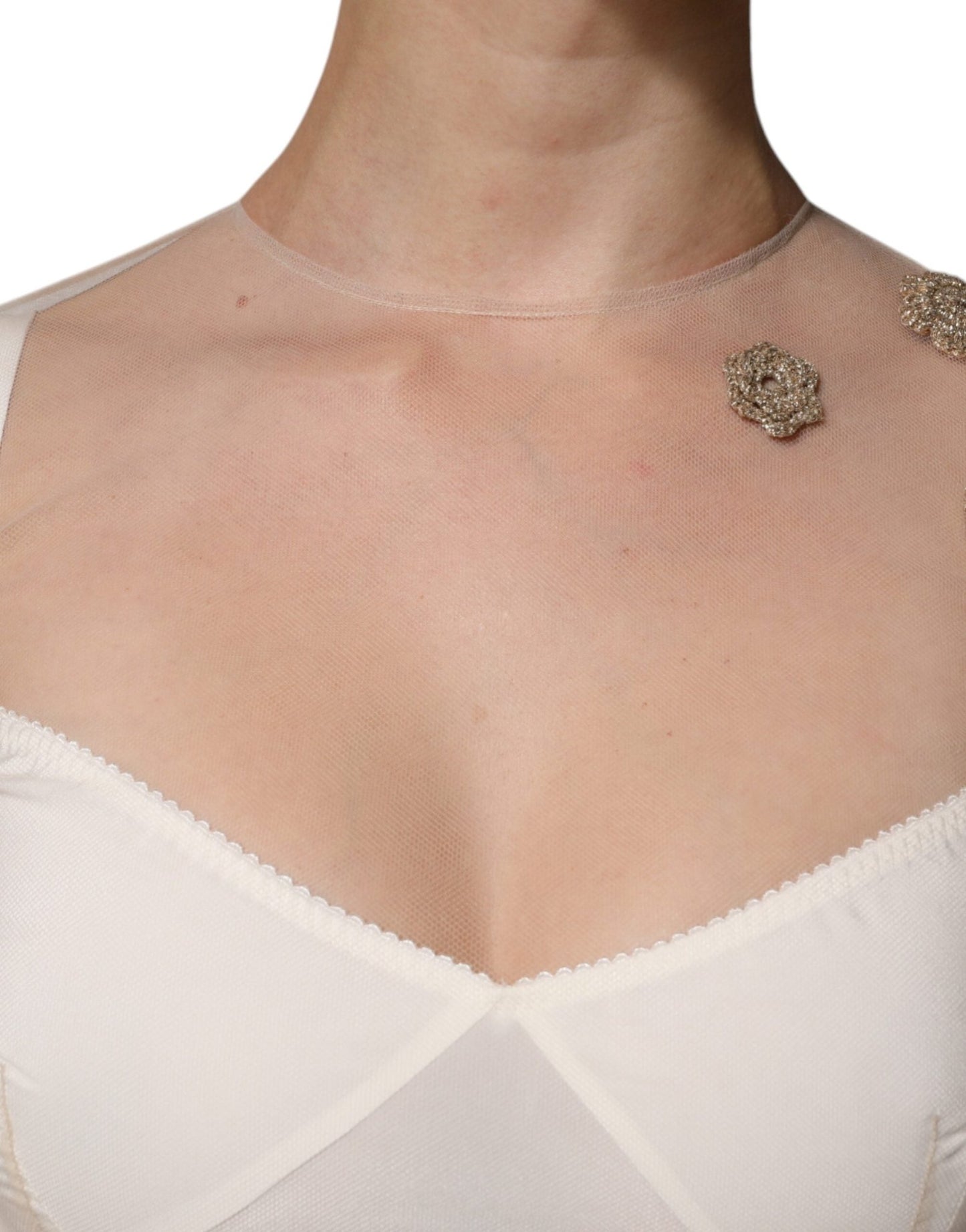 Dolce & Gabbana White Sheer Tulle Bustier Bodycon Midi Dress - Sandy Store ByNet