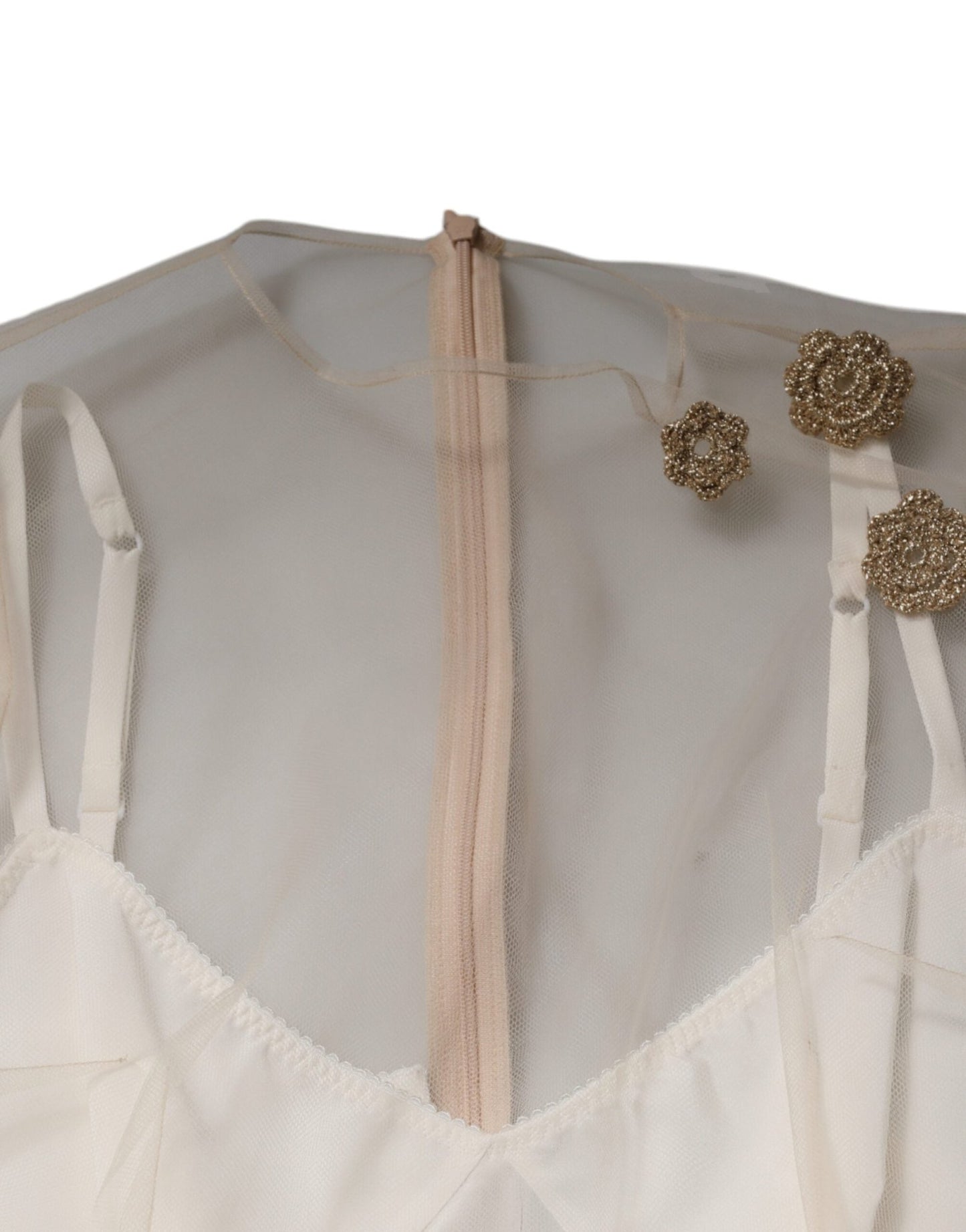 Dolce & Gabbana White Sheer Tulle Bustier Bodycon Midi Dress - Sandy Store ByNet