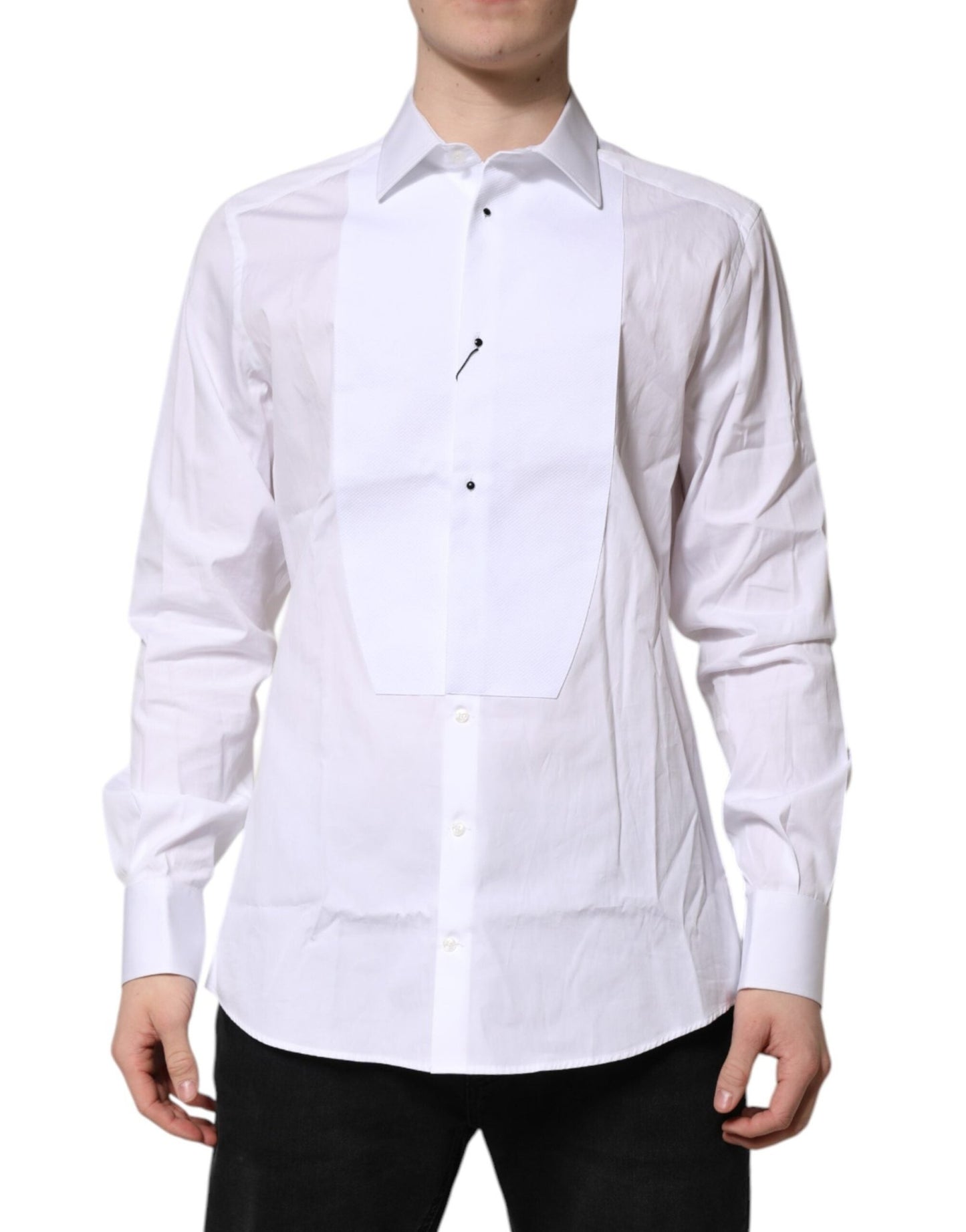 Dolce & Gabbana White Silk Bib Poplin GOLD Men Formal Shirt – IT42 | XL par Dolce & Gabbana | Disponible sur Sandy Store ByNet