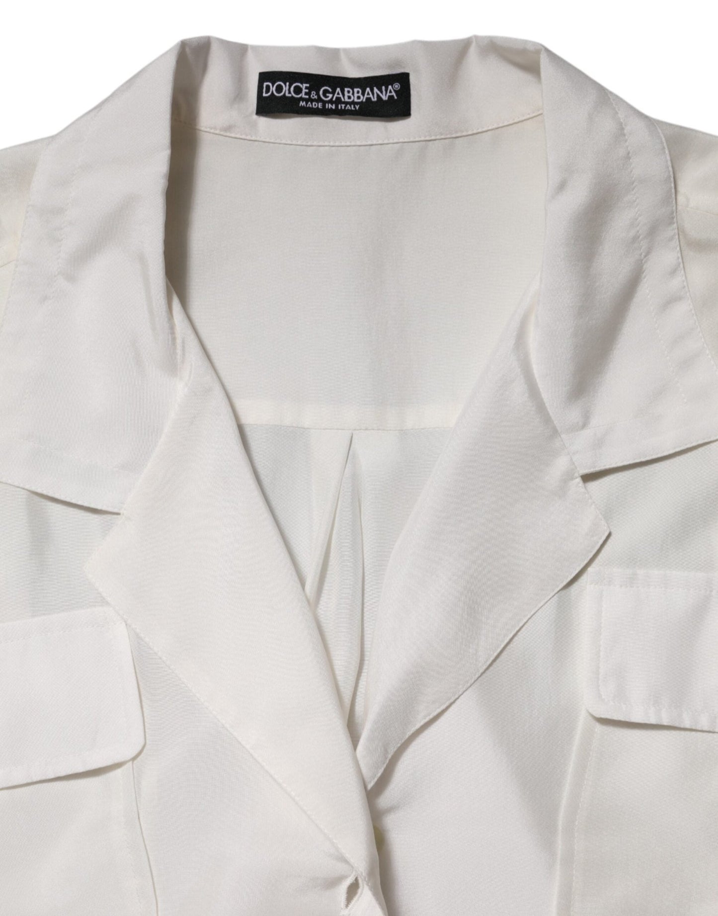 Dolce & Gabbana White Silk Collared 3/4 Sleeves Blouse Top – IT44 | L par Dolce & Gabbana | Disponible sur Sandy Store ByNet