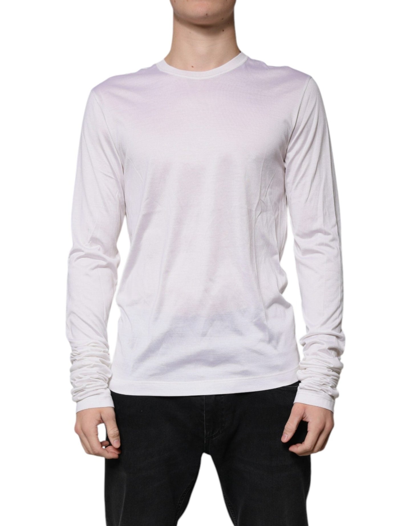 Dolce & Gabbana White Silk Crew Neck Men Pullover Sweater - Sandy Store ByNet