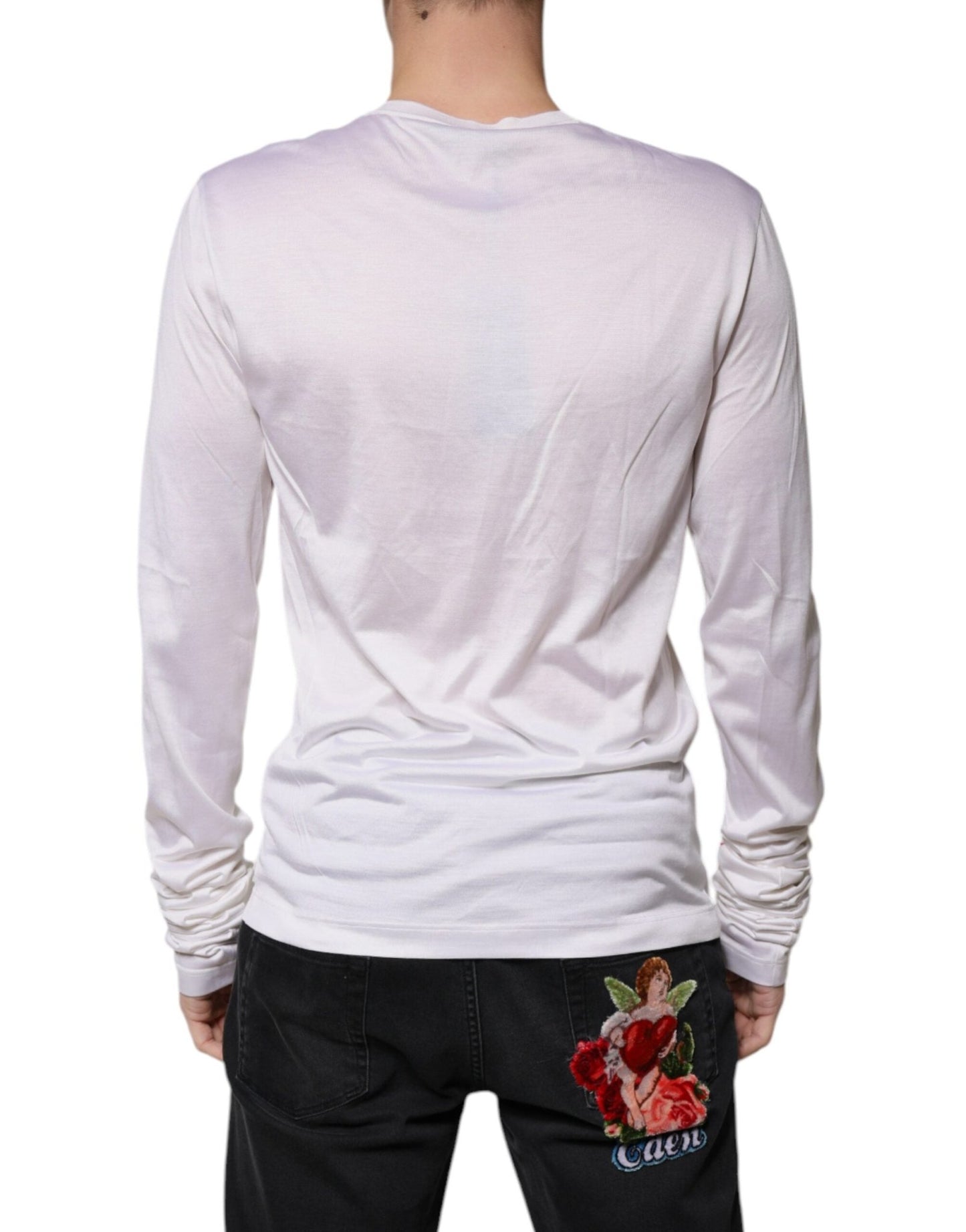 Dolce & Gabbana White Silk Crew Neck Men Pullover Sweater - Sandy Store ByNet