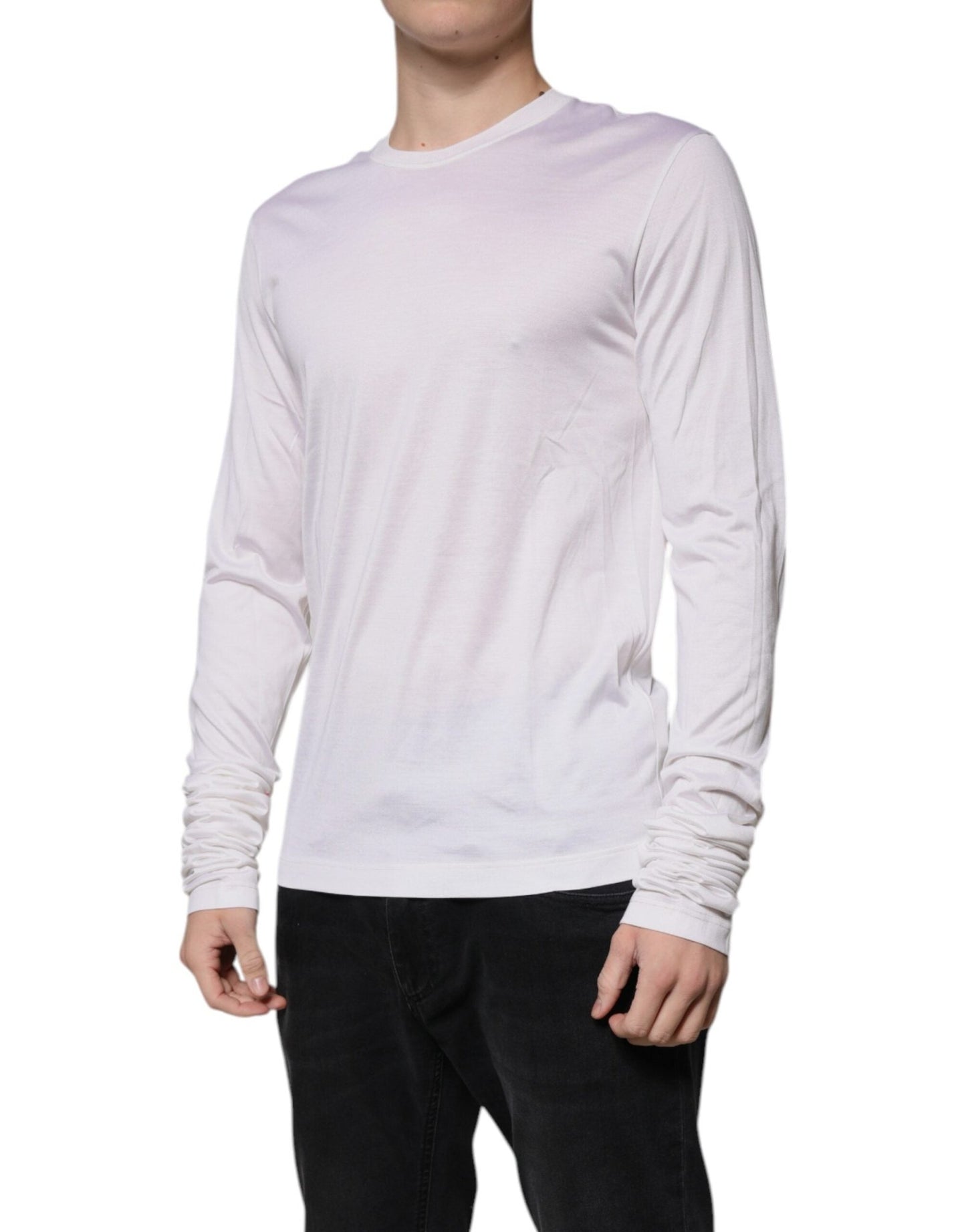 Dolce & Gabbana White Silk Crew Neck Men Pullover Sweater - Sandy Store ByNet
